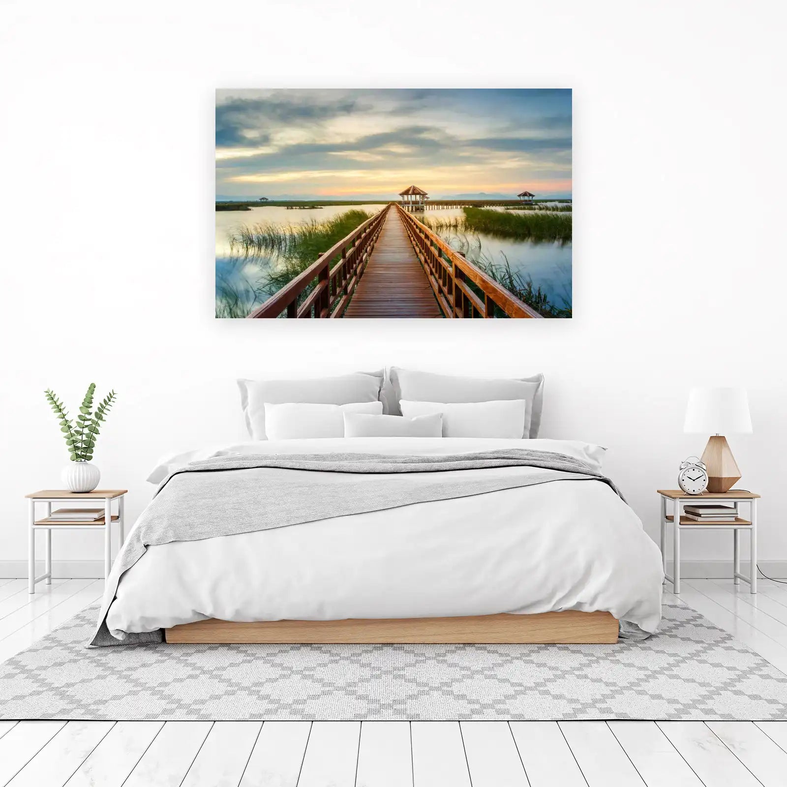 Serene Wooden Boardwalk Sunset Wall Art