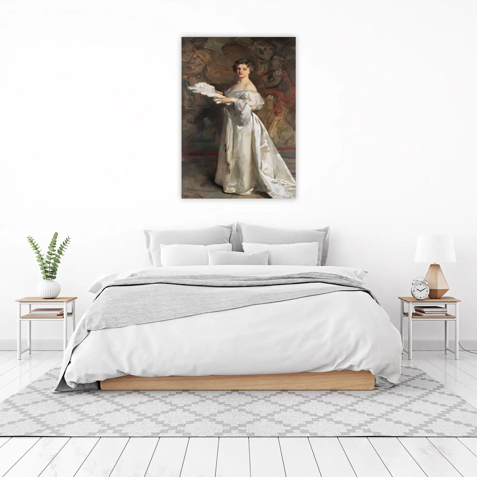 Elegant Lady Portrait in White Dress Wall Art