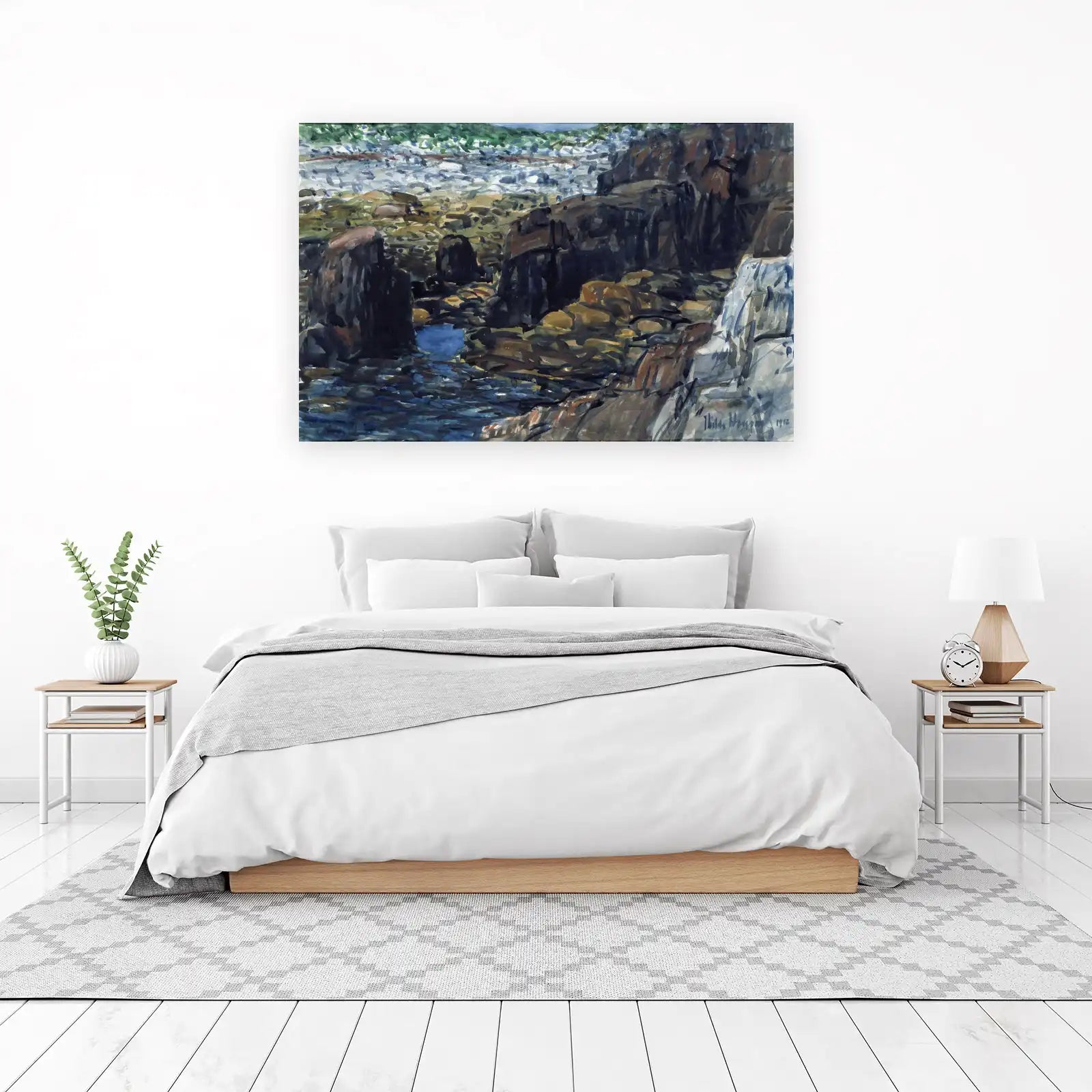 Coastal Rocky Shore Watercolor Wall Art