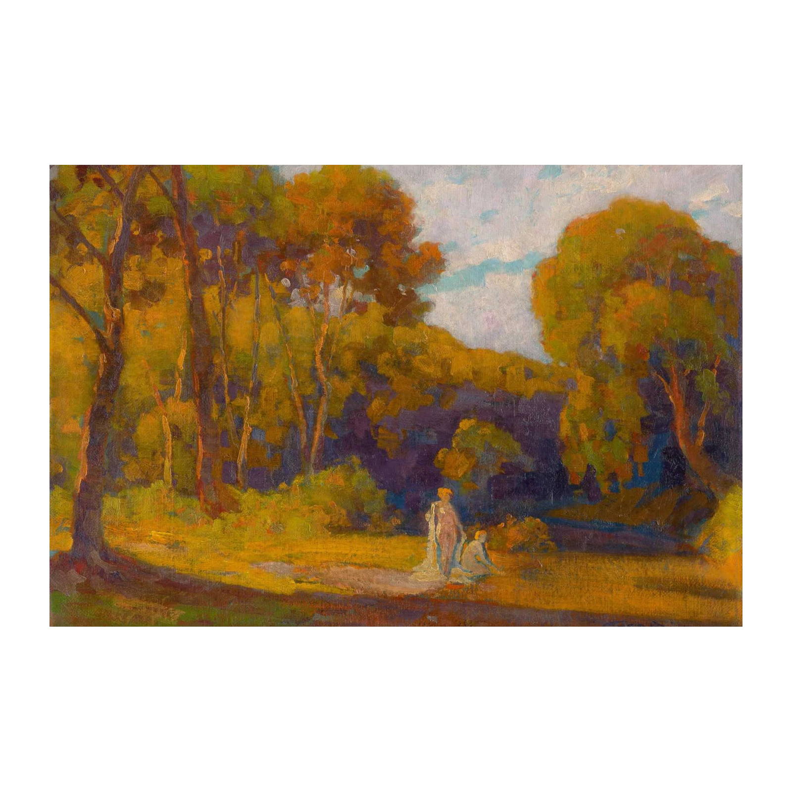 Golden Autumn Landscape with Figures Wall Art