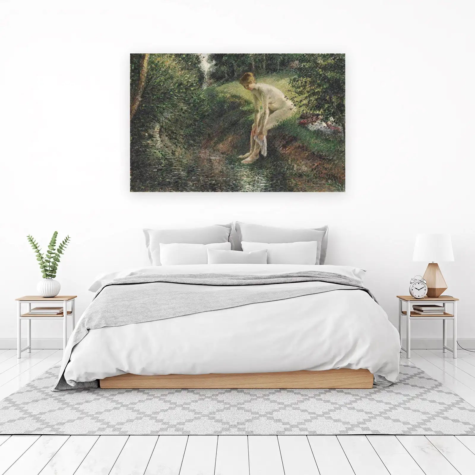 Serene Bathing Nude Forest Landscape Wall Art