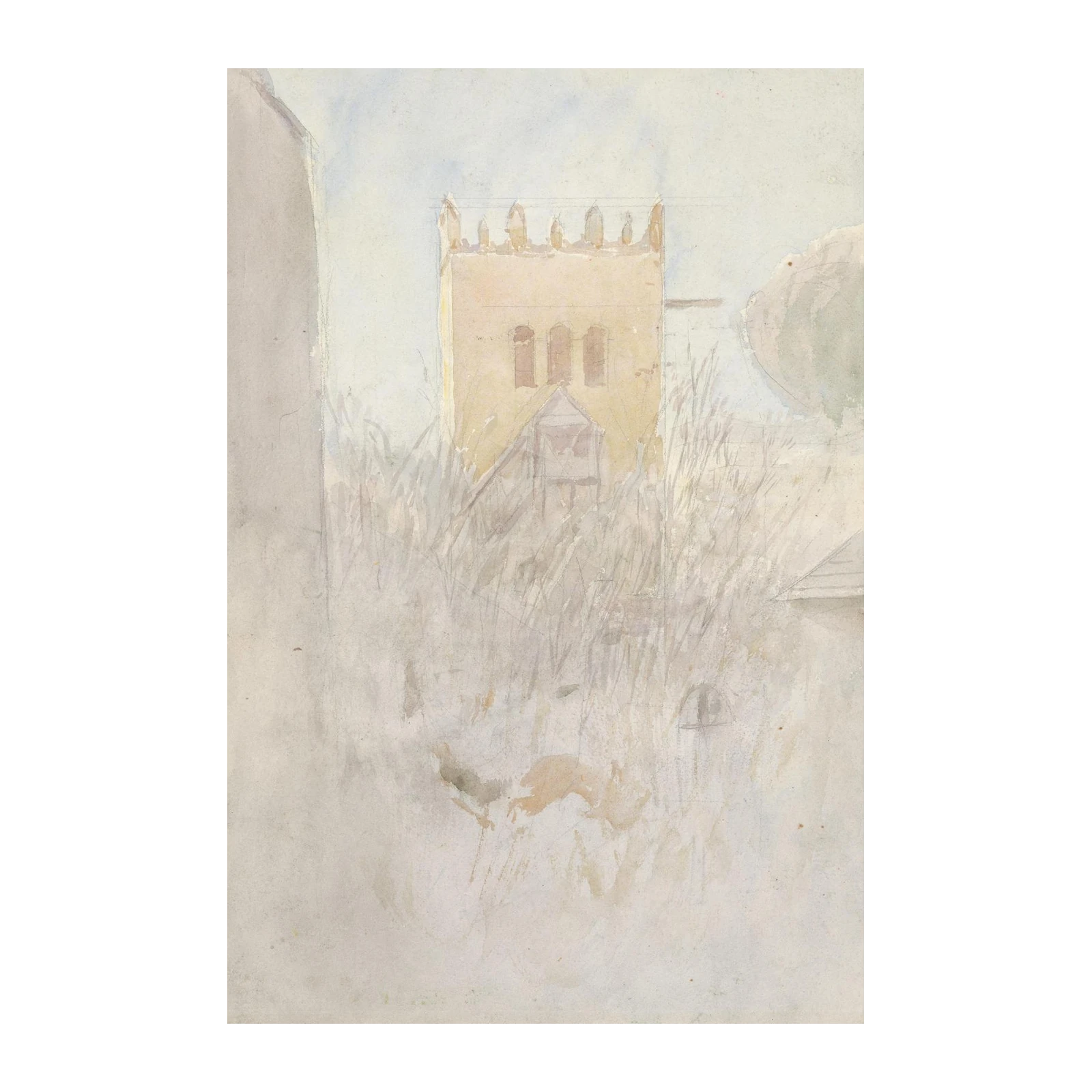 Serene Church Tower Watercolor Wall Art
