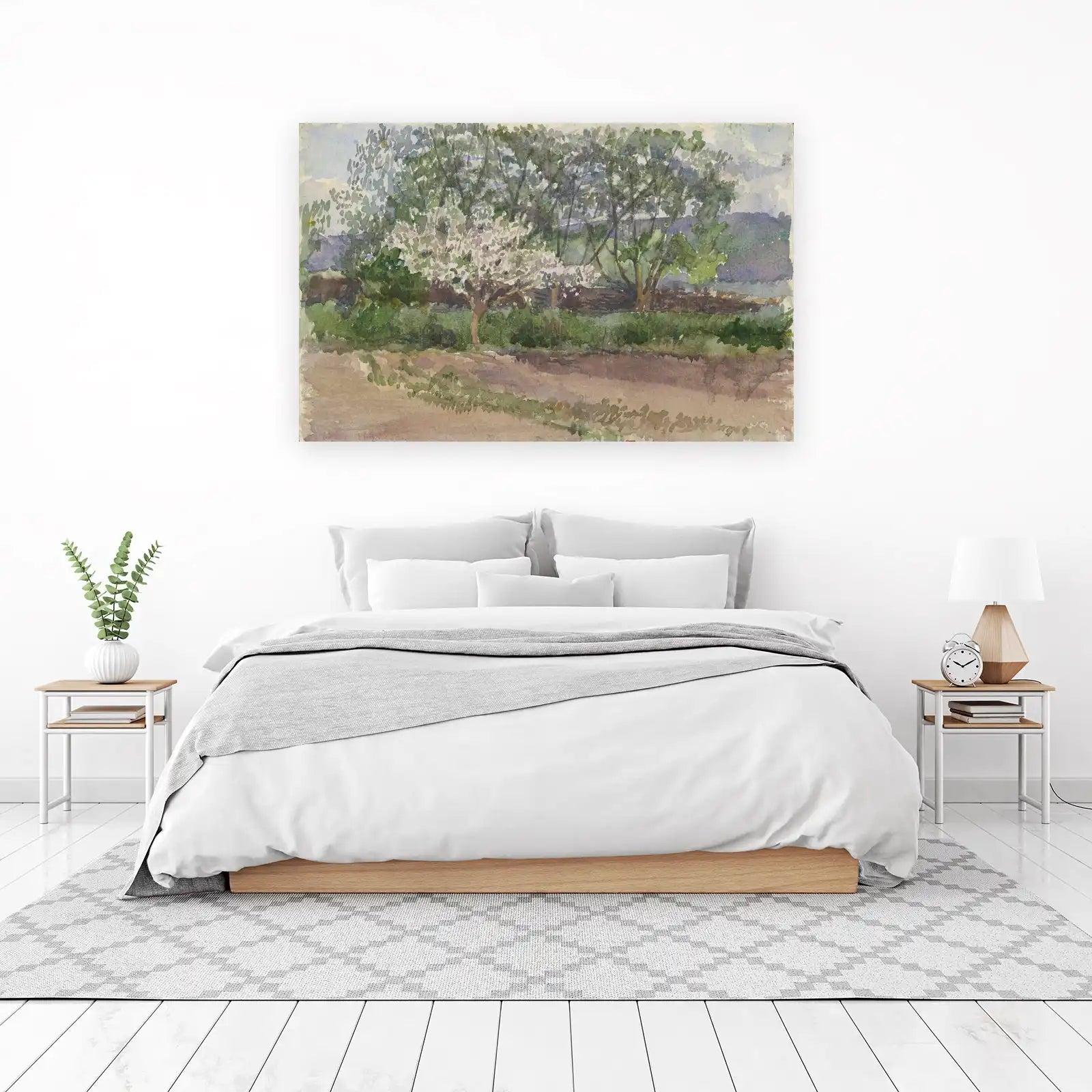 Serene Spring Blossom Garden Watercolor Wall Art