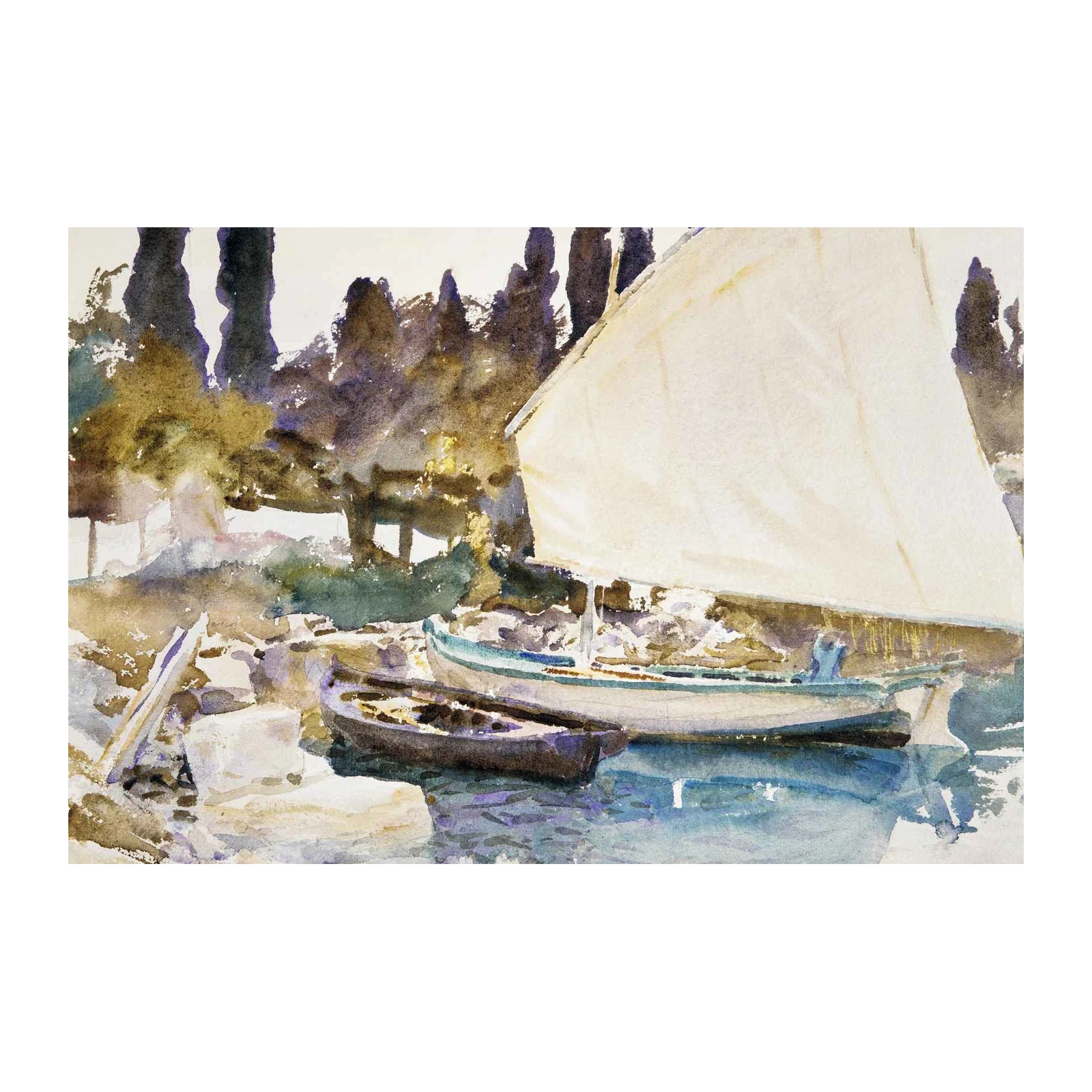Serene Coastal Sailboat Watercolor Wall Art