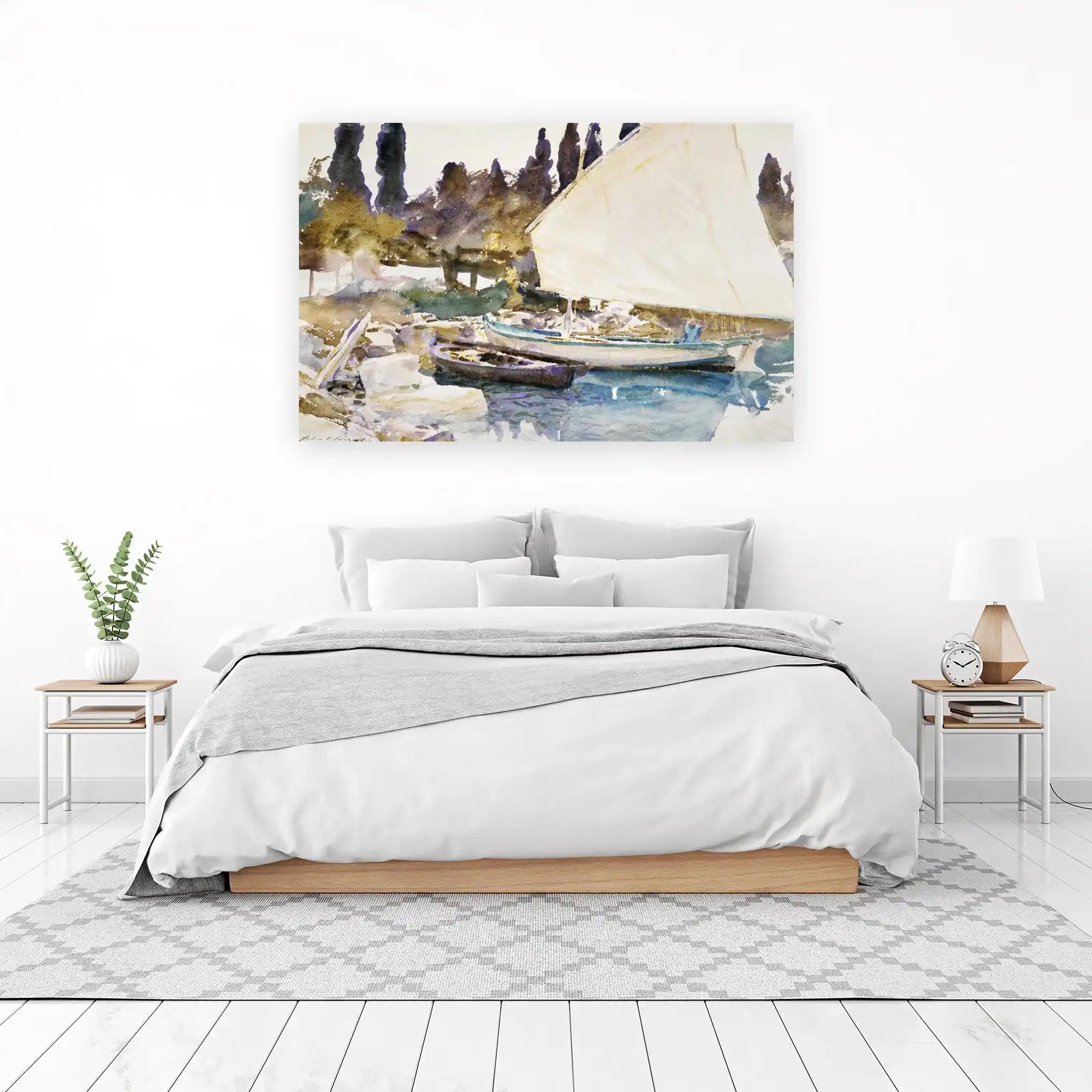 Serene Coastal Sailboat Watercolor Wall Art