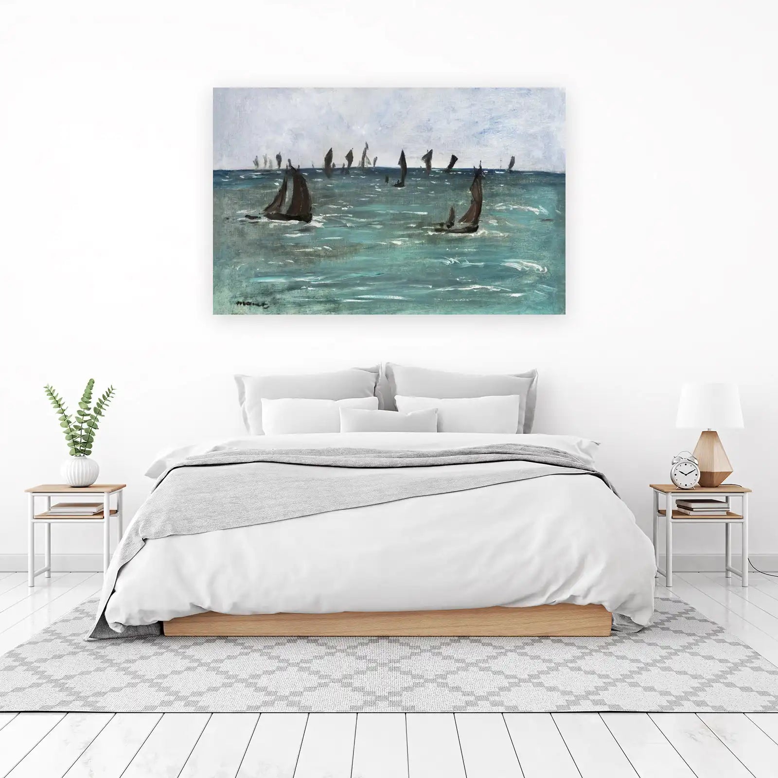Impressionist Sailboats on Teal Sea Wall Art