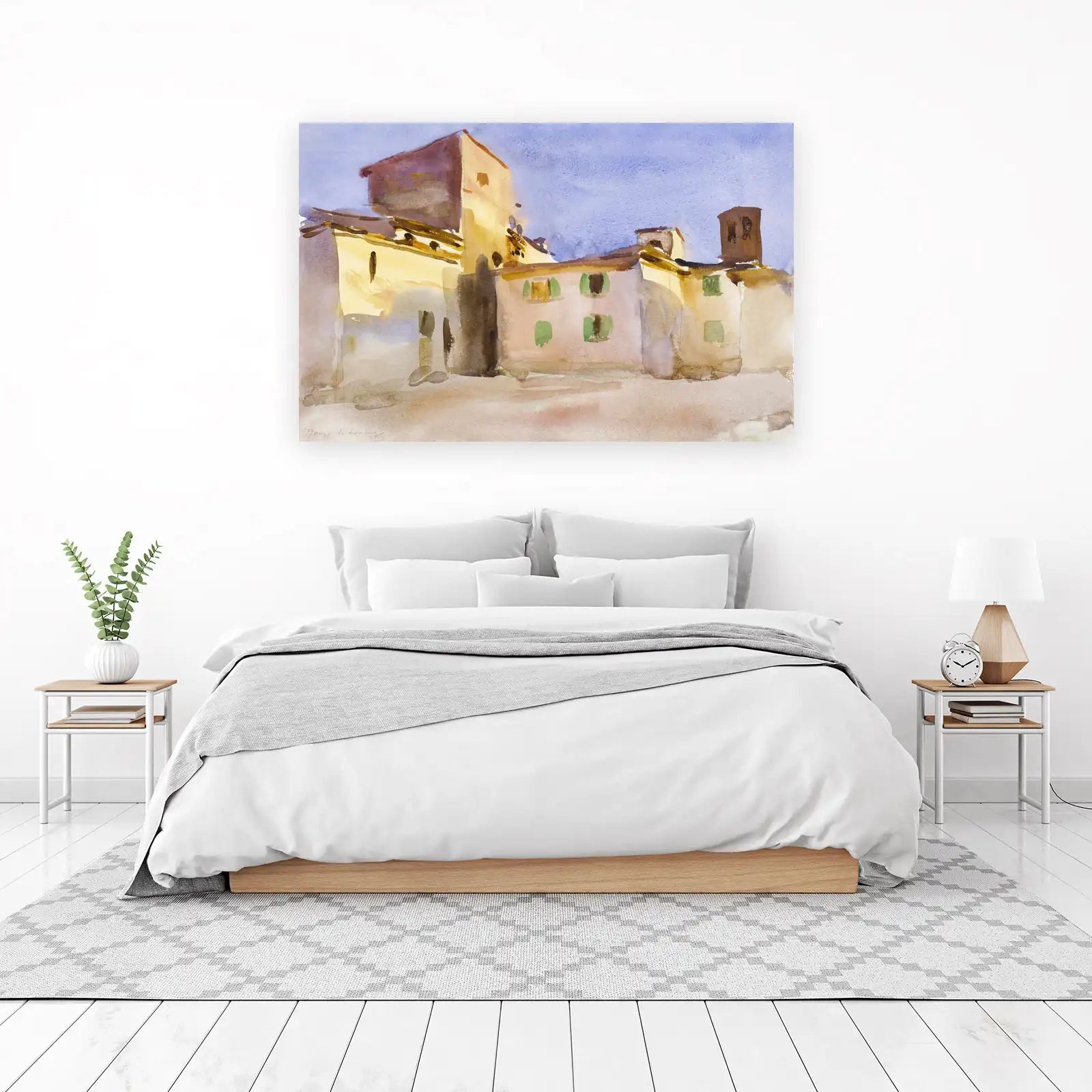 Tuscan Village Square Watercolor Wall Art