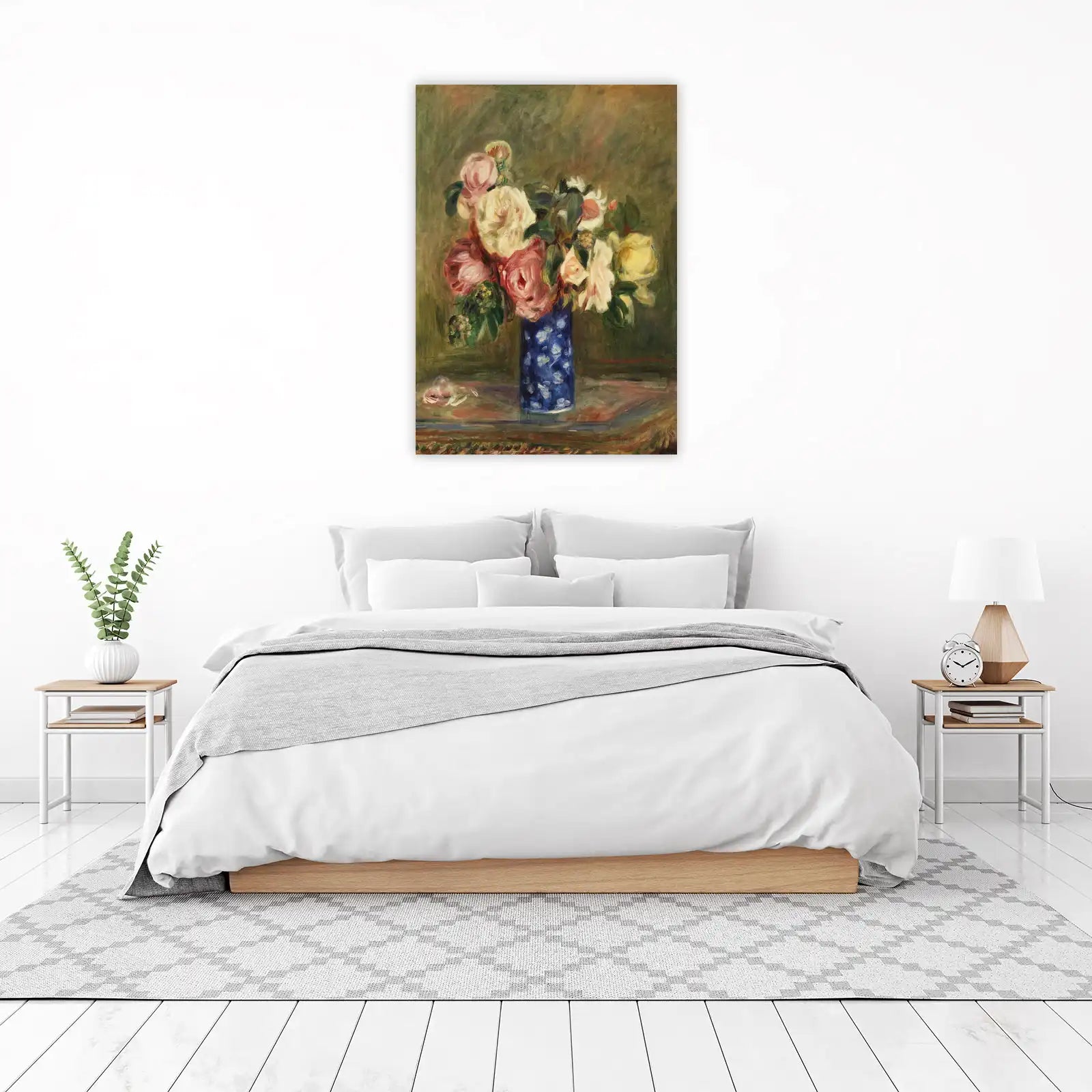 Vibrant Rose Bouquet Blue Vase Wall Art