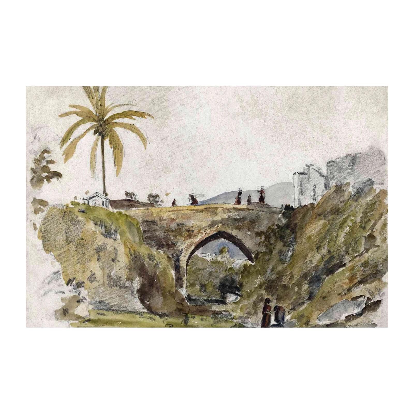 Vintage Bridge & Palm Tree Landscape Wall Art