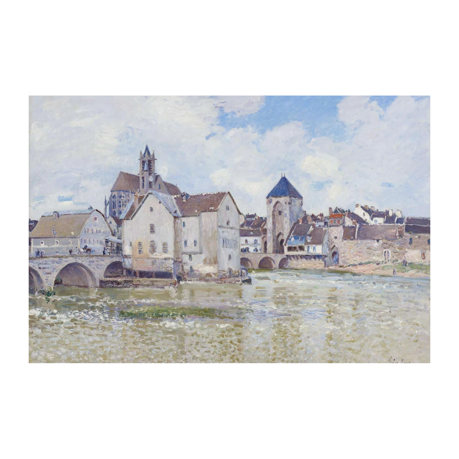 Riverside Town Landscape Impressionist Wall Art
