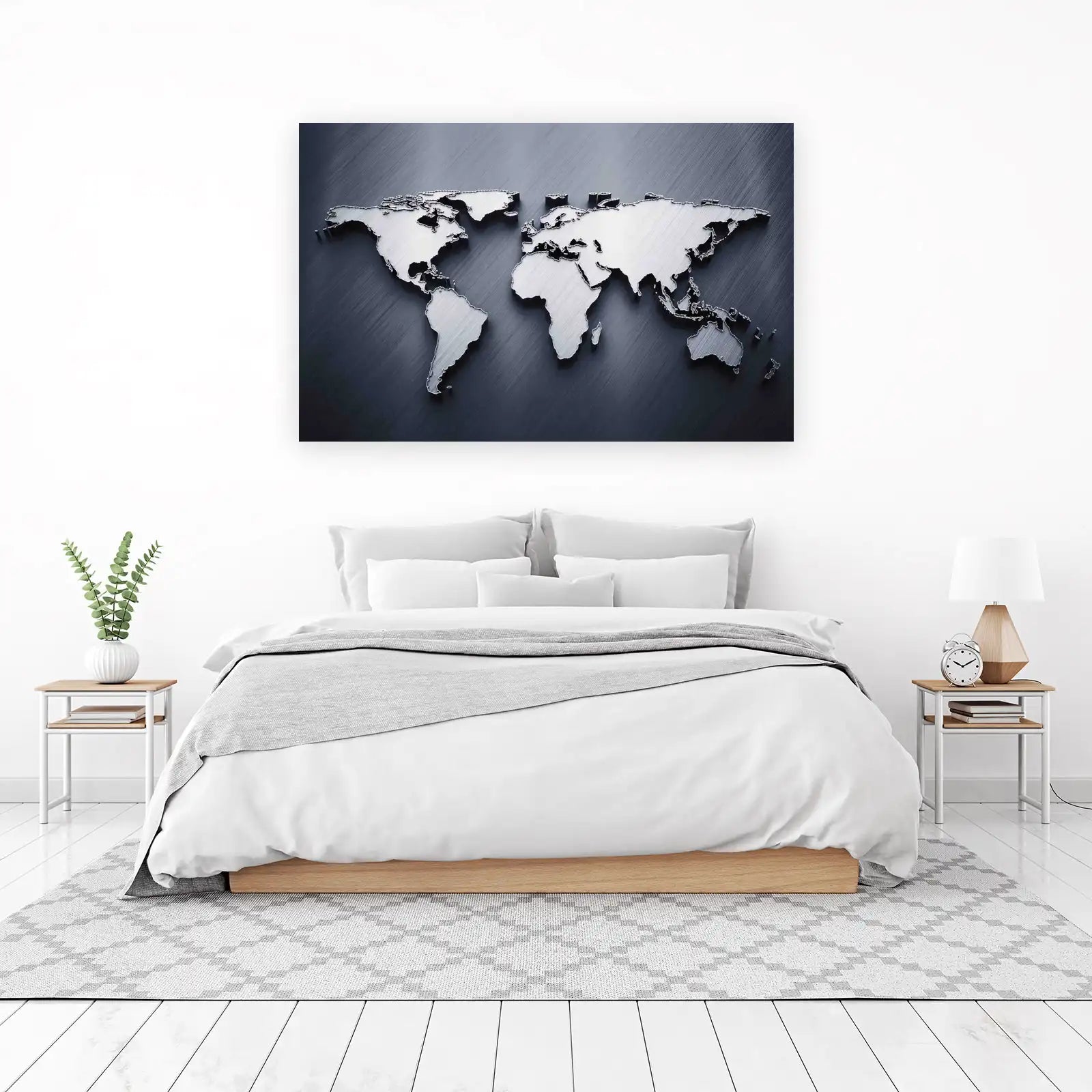 Brushed Metal World Map Wall Art