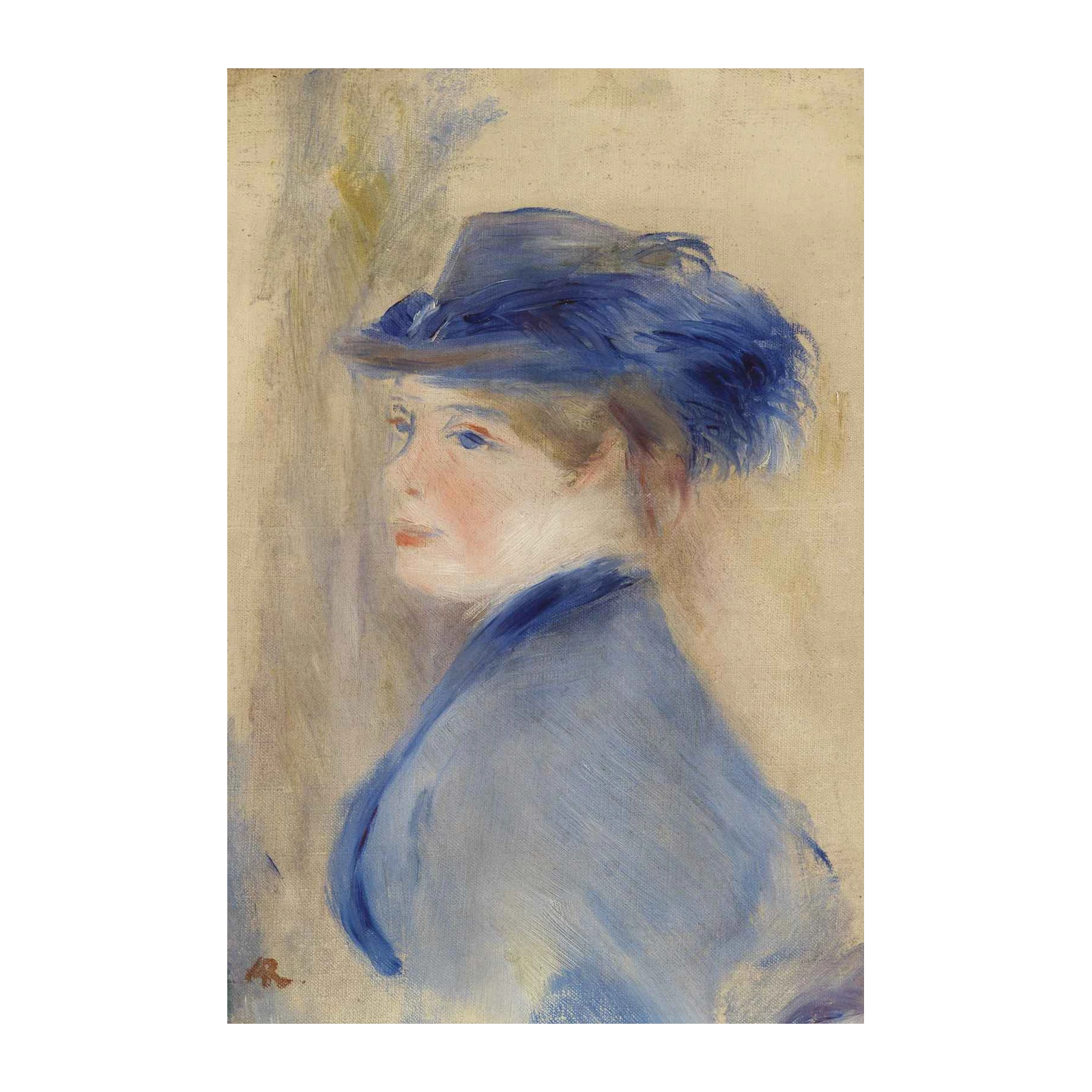 Elegant Blue Hat Portrait Impressionist Wall Art