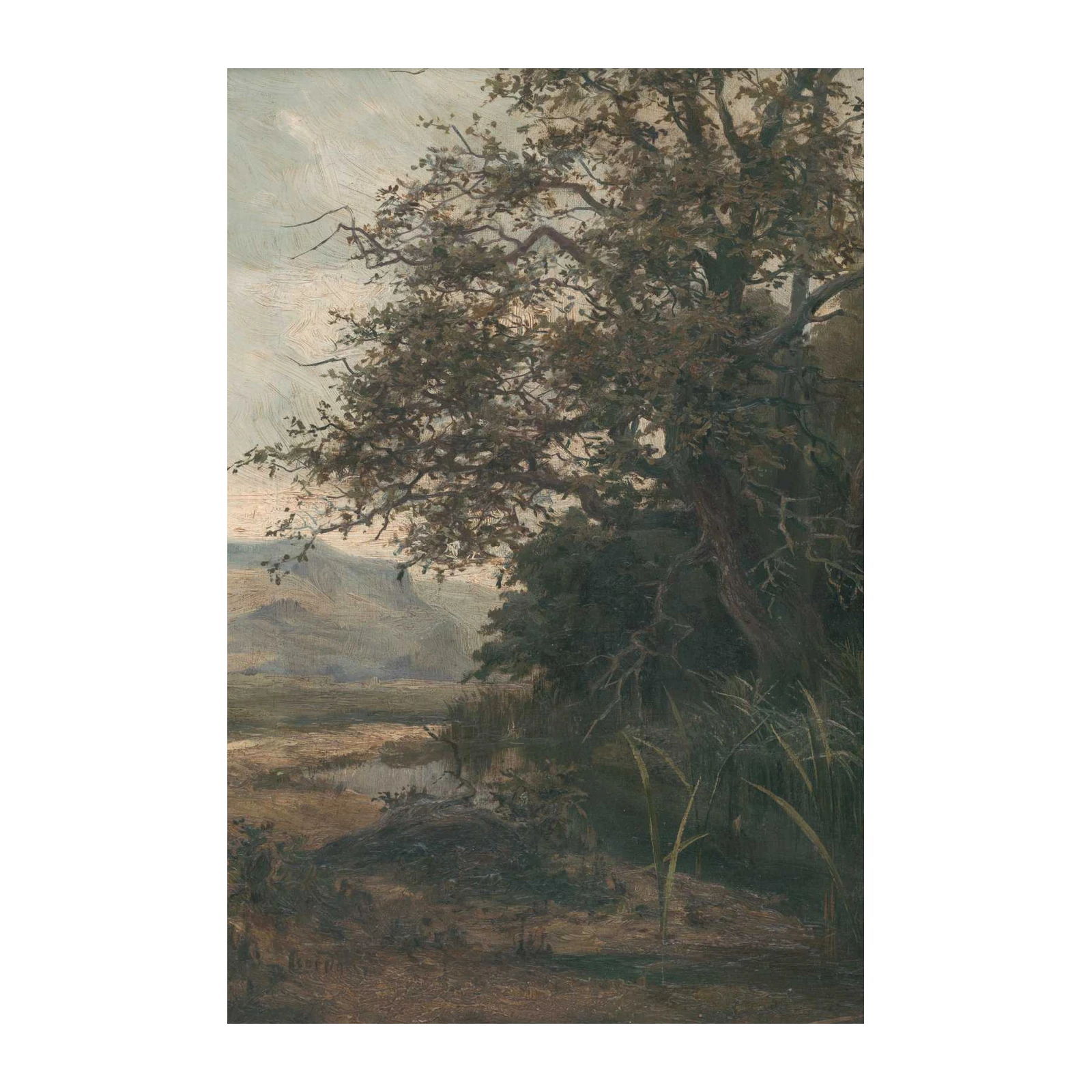 Serene Oak Riverside Landscape Wall Art
