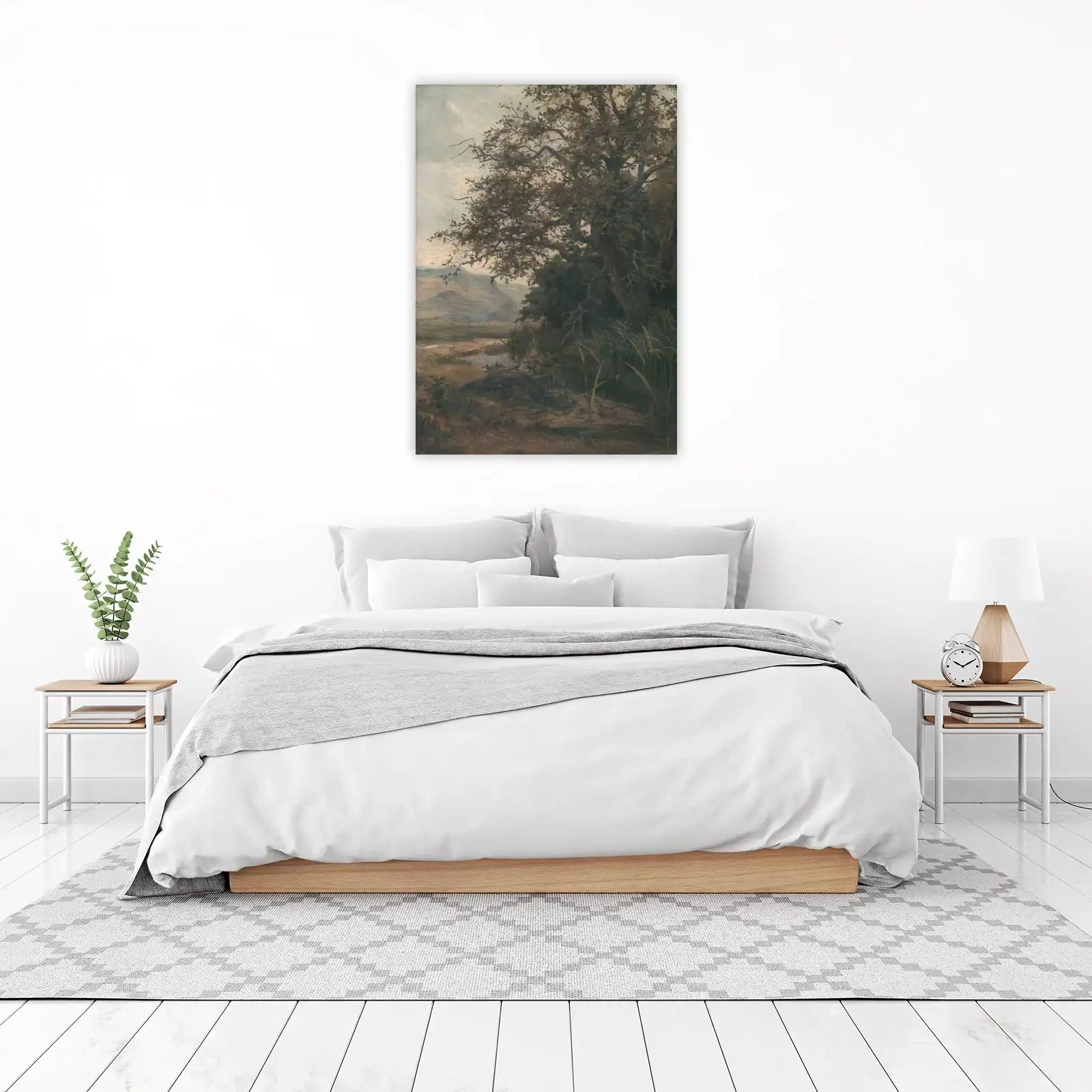 Serene Oak Riverside Landscape Wall Art