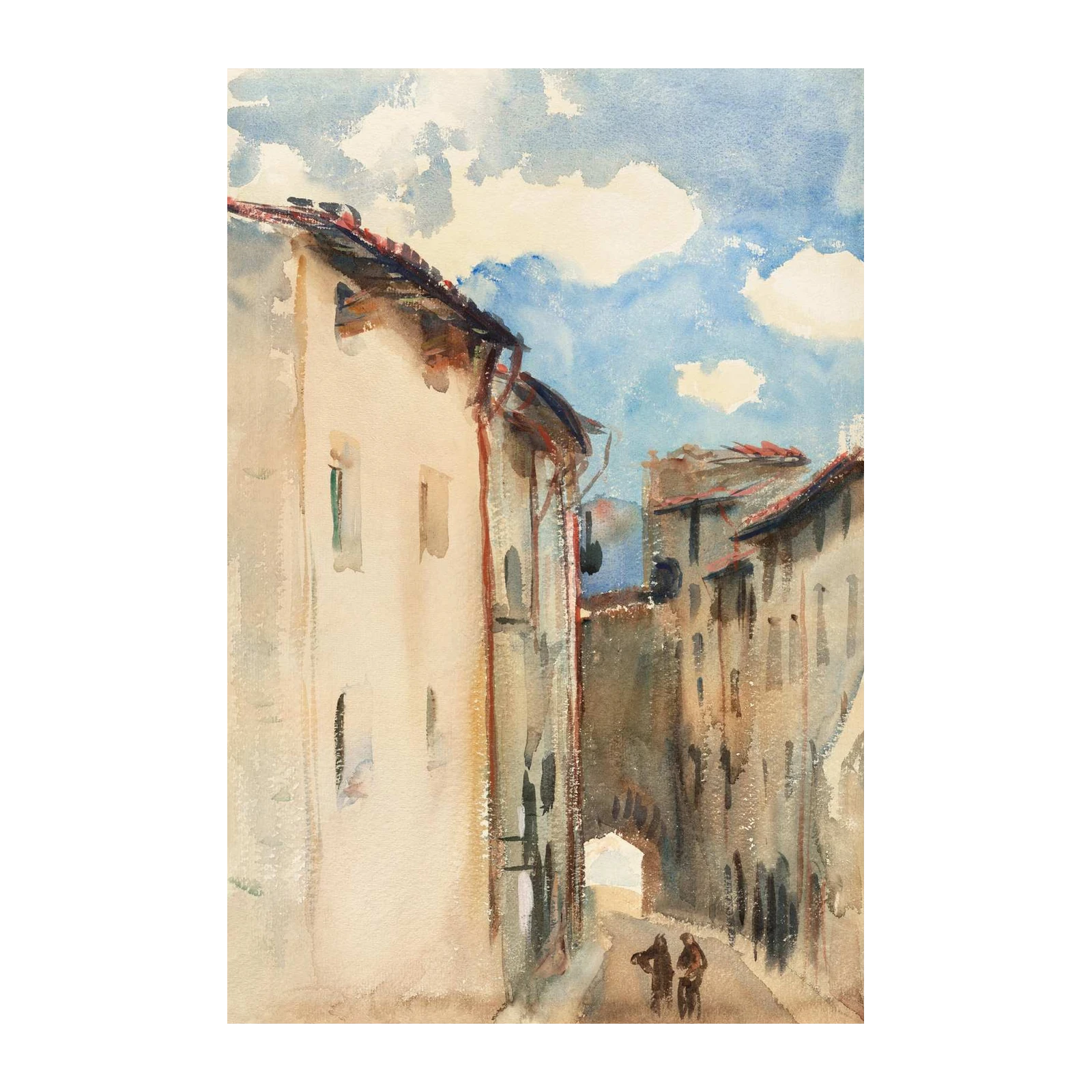 European Alleyway Scene Watercolor Wall Art