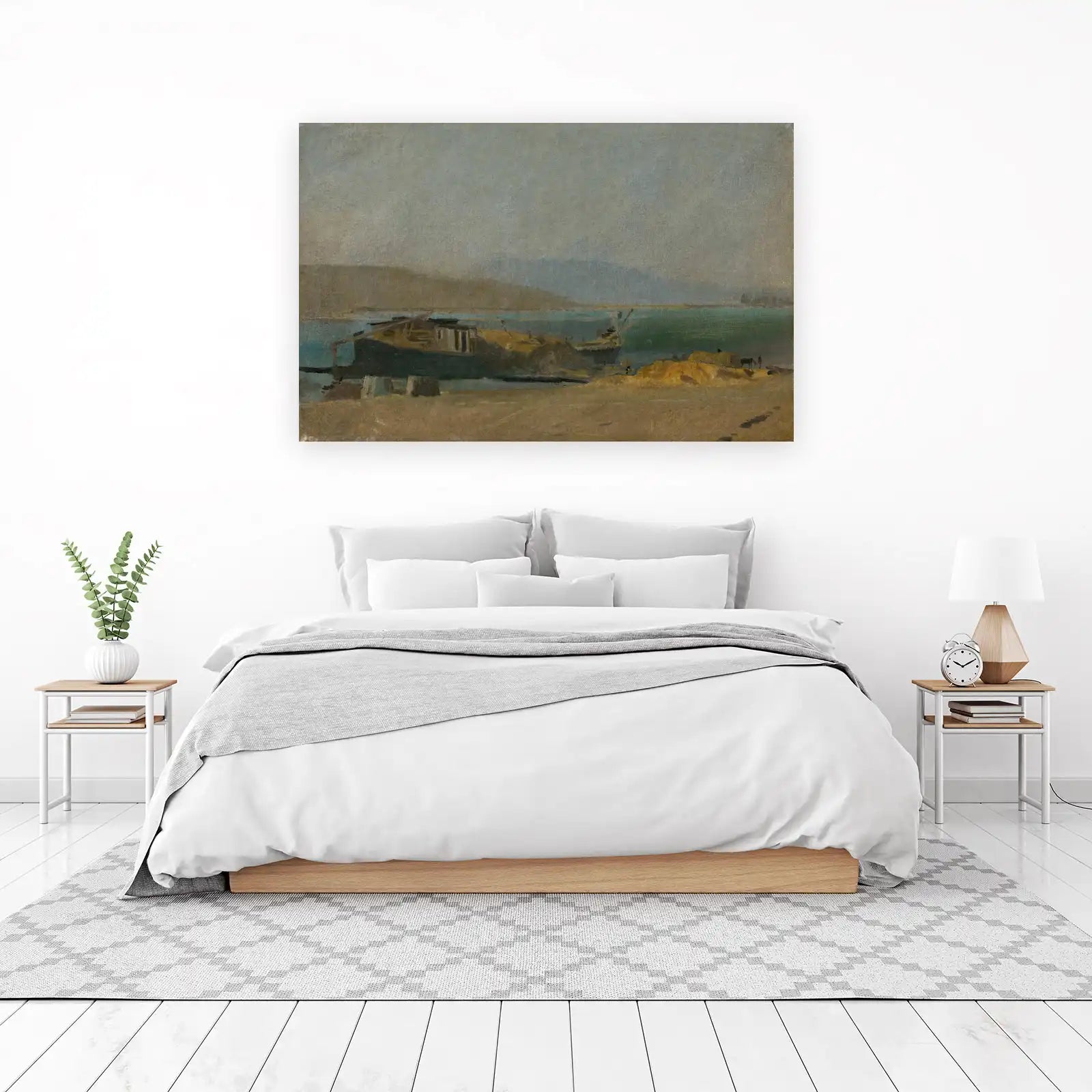 Atmospheric Barges Serene Harbor Wall Art