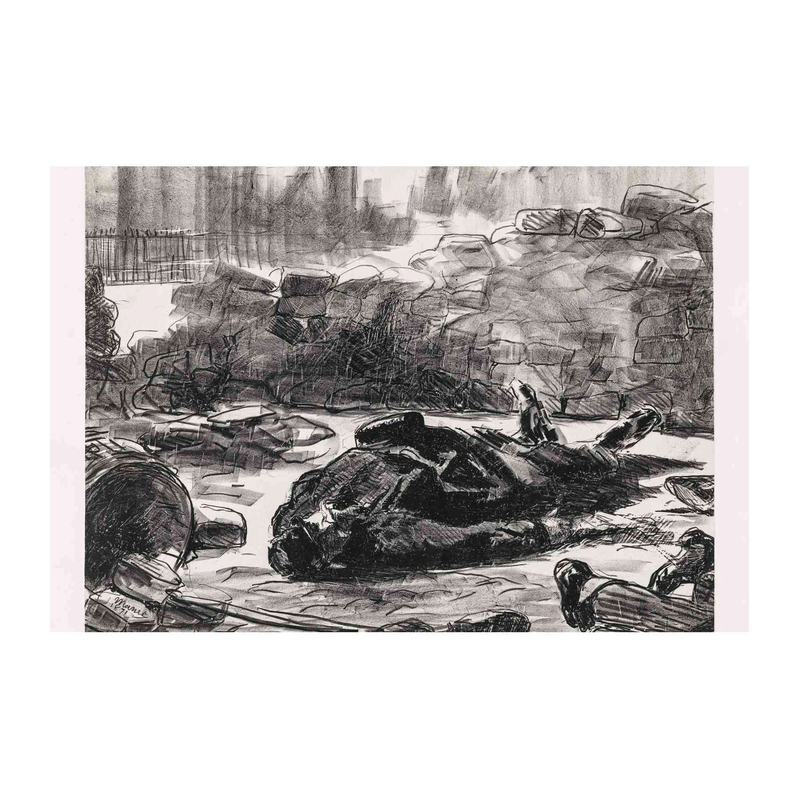 Guerre Civile Charcoal Sketch Wall Art