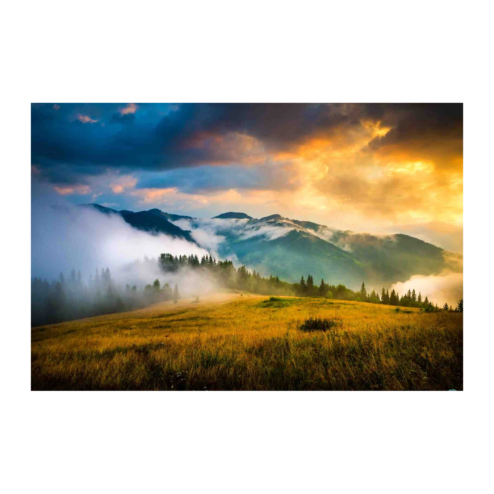 Misty Mountain Sunrise Landscape Wall Art