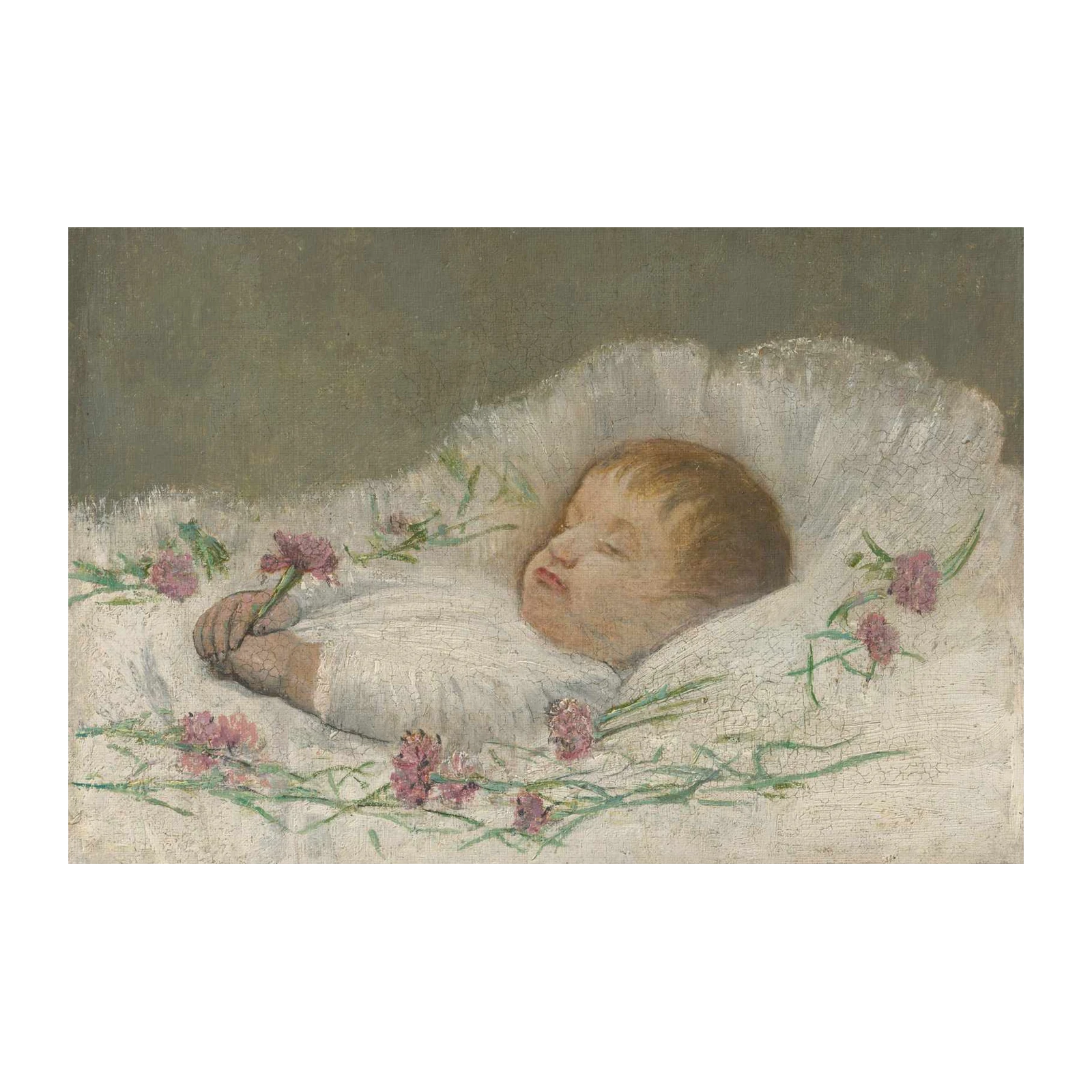 Serene Baby Sleeping with Flowers Wall Art