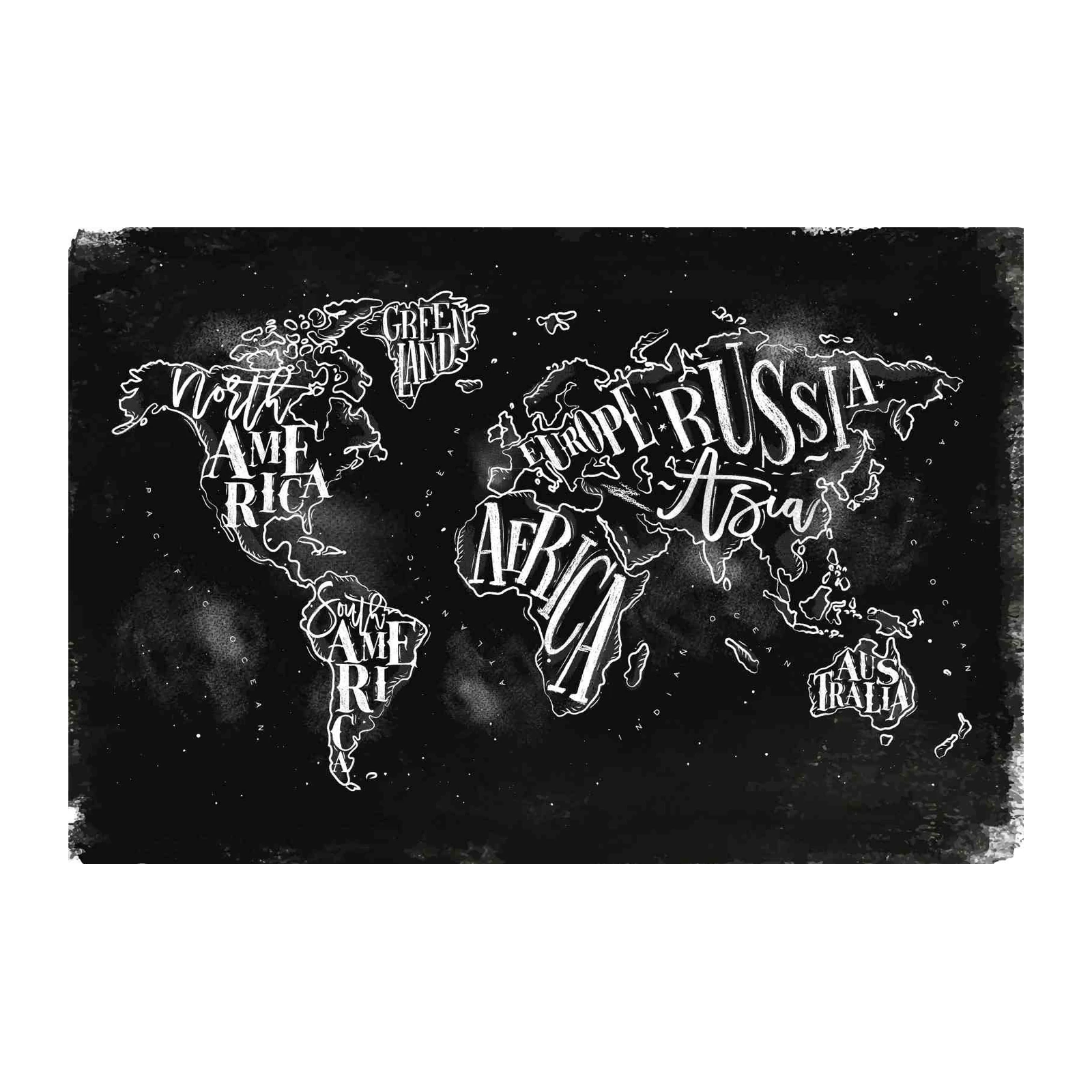 Chalkboard World Map Typography Wall Art