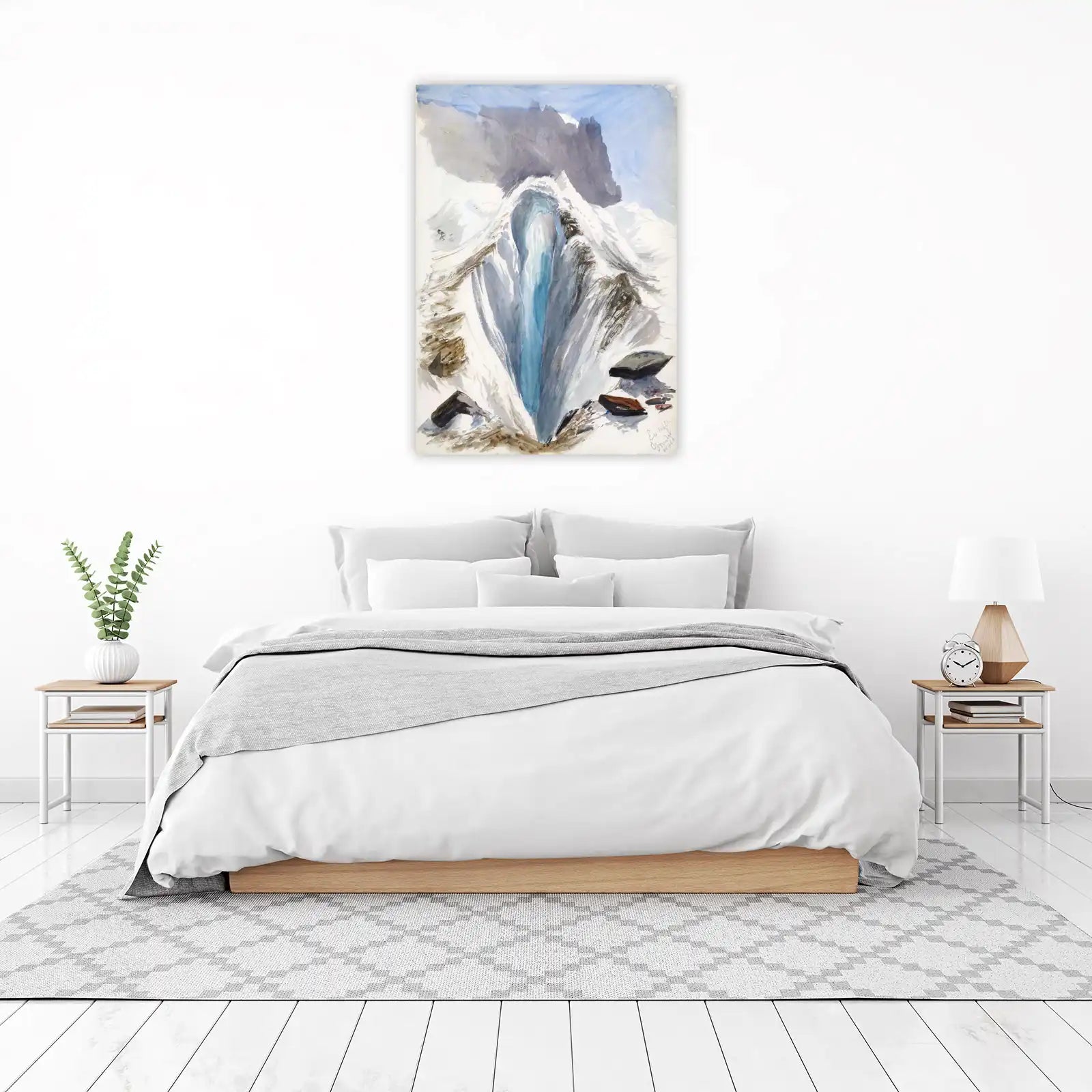 Majestic Glacier Ice Cave Watercolor Wall Art