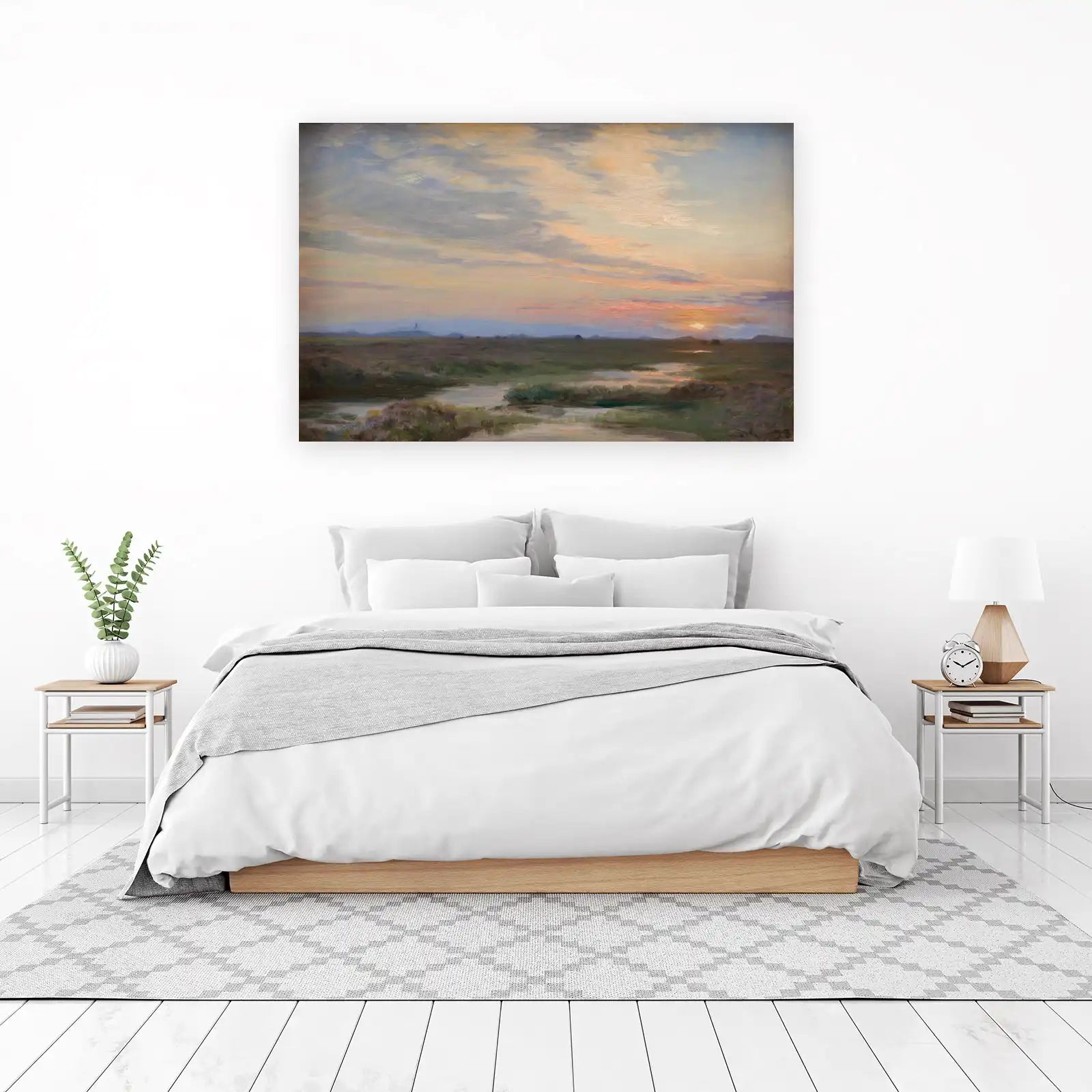 Serene Sunset Landscape Oil Painting Wall Art