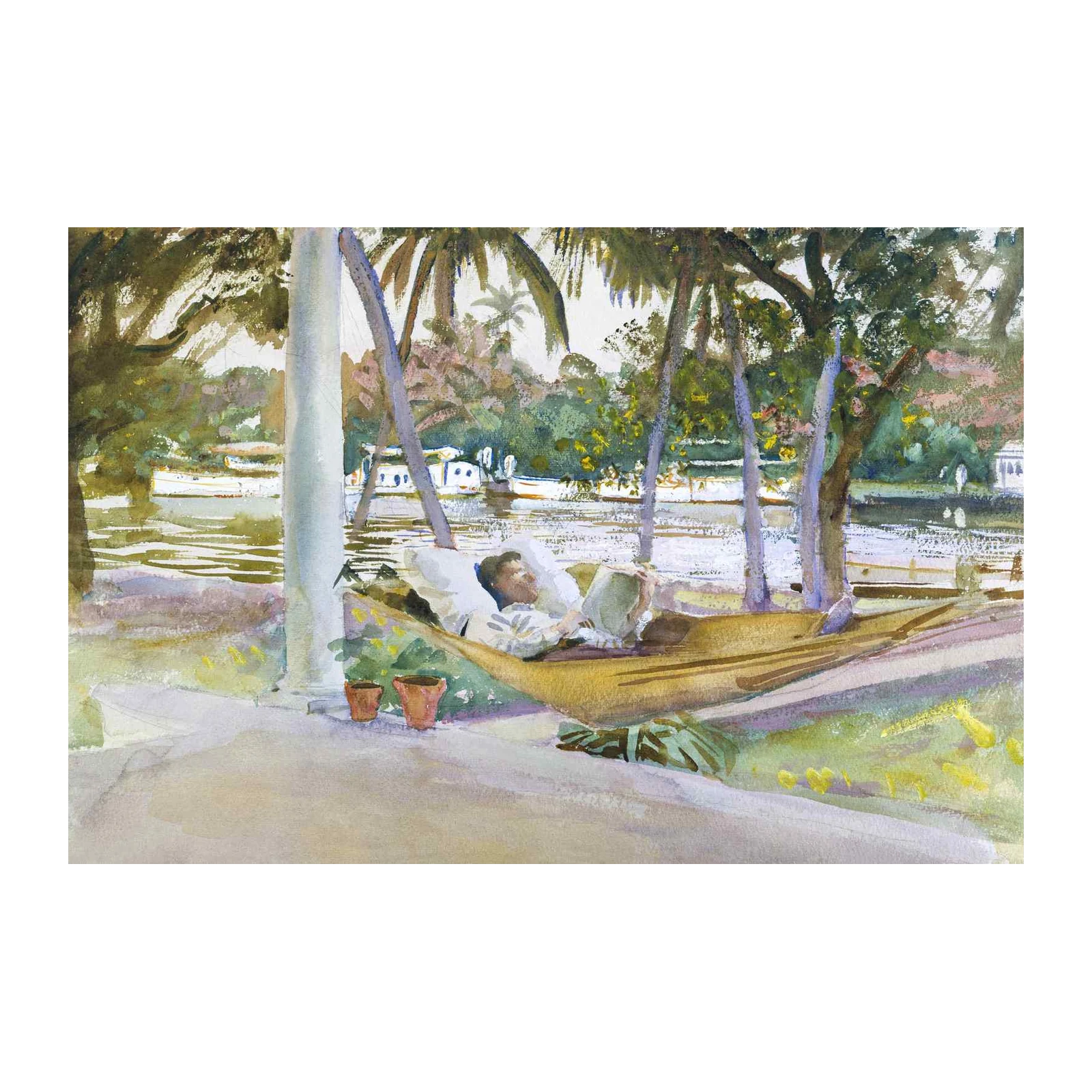 Tranquil Hammock Scene Watercolor Wall Art