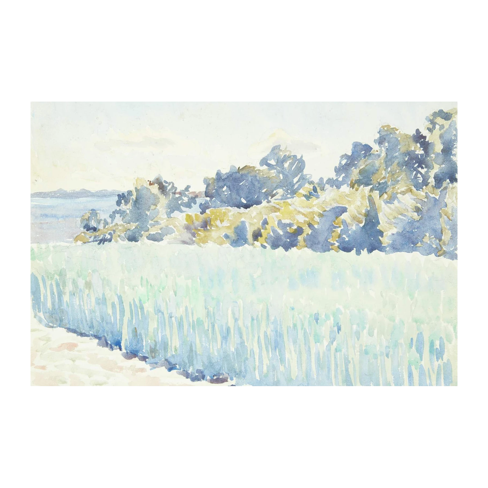 Serene Meadow Landscape Watercolor Wall Art