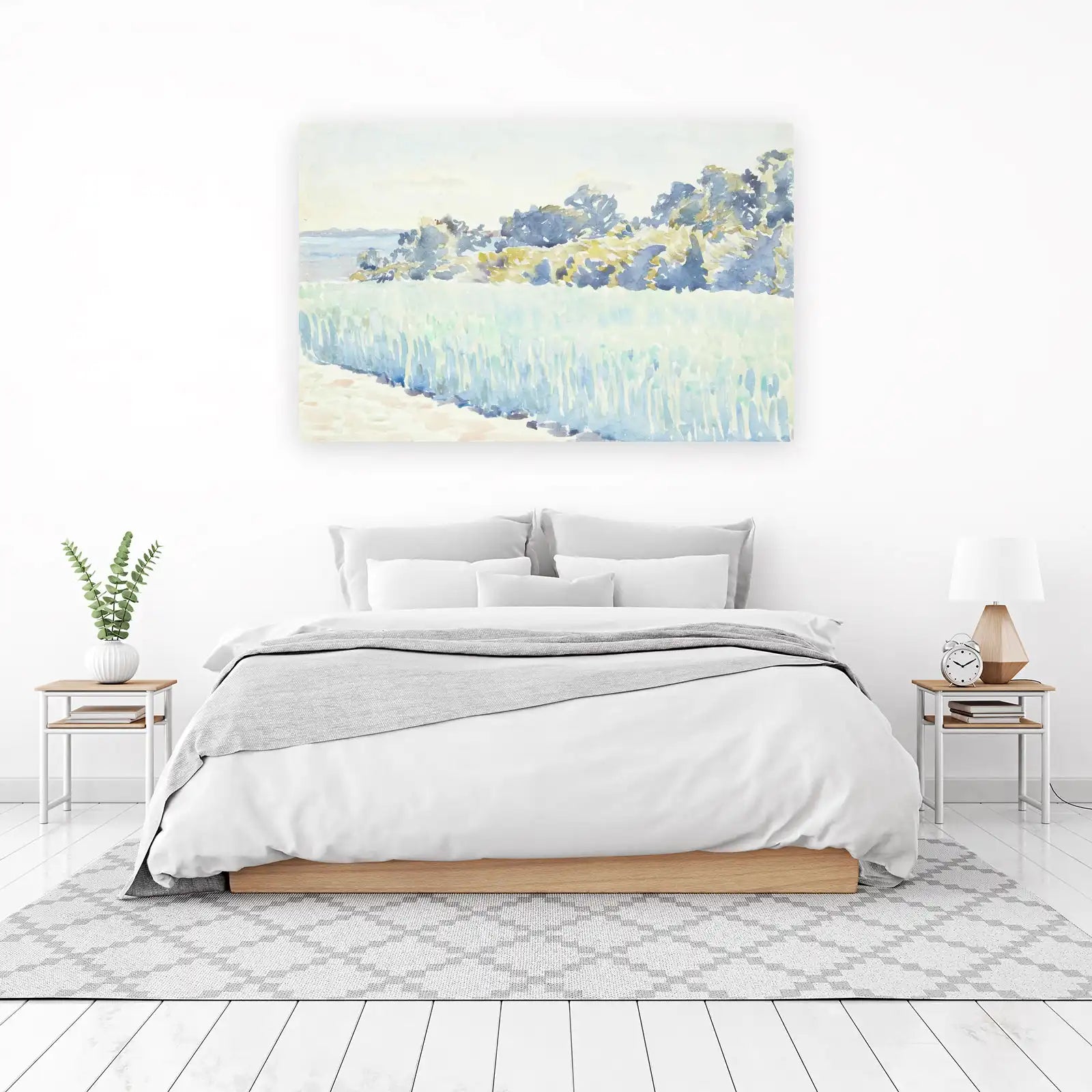 Serene Meadow Landscape Watercolor Wall Art