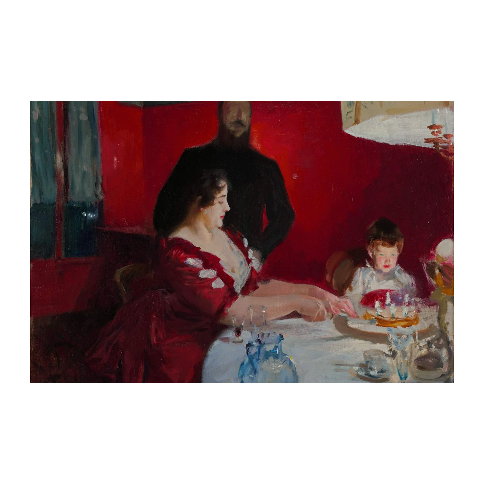 Elegant Family Gathering Red Dress Wall Art