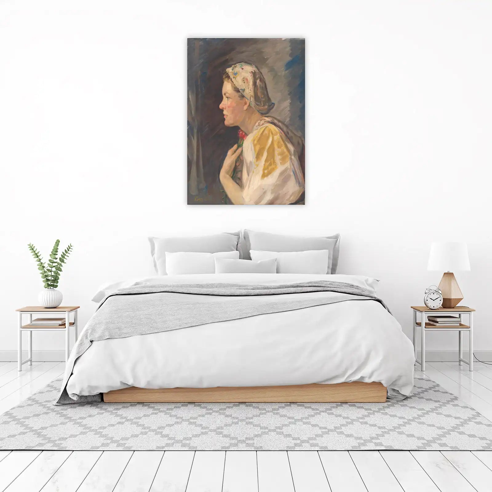 Graceful Portrait Woman with Flower Wall Art