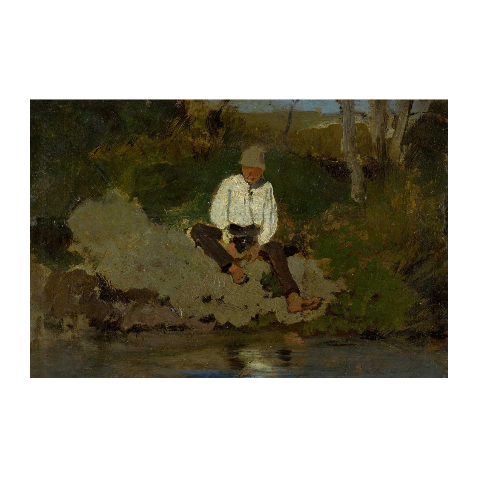 Boy by Water Impressionist Landscape Wall Art
