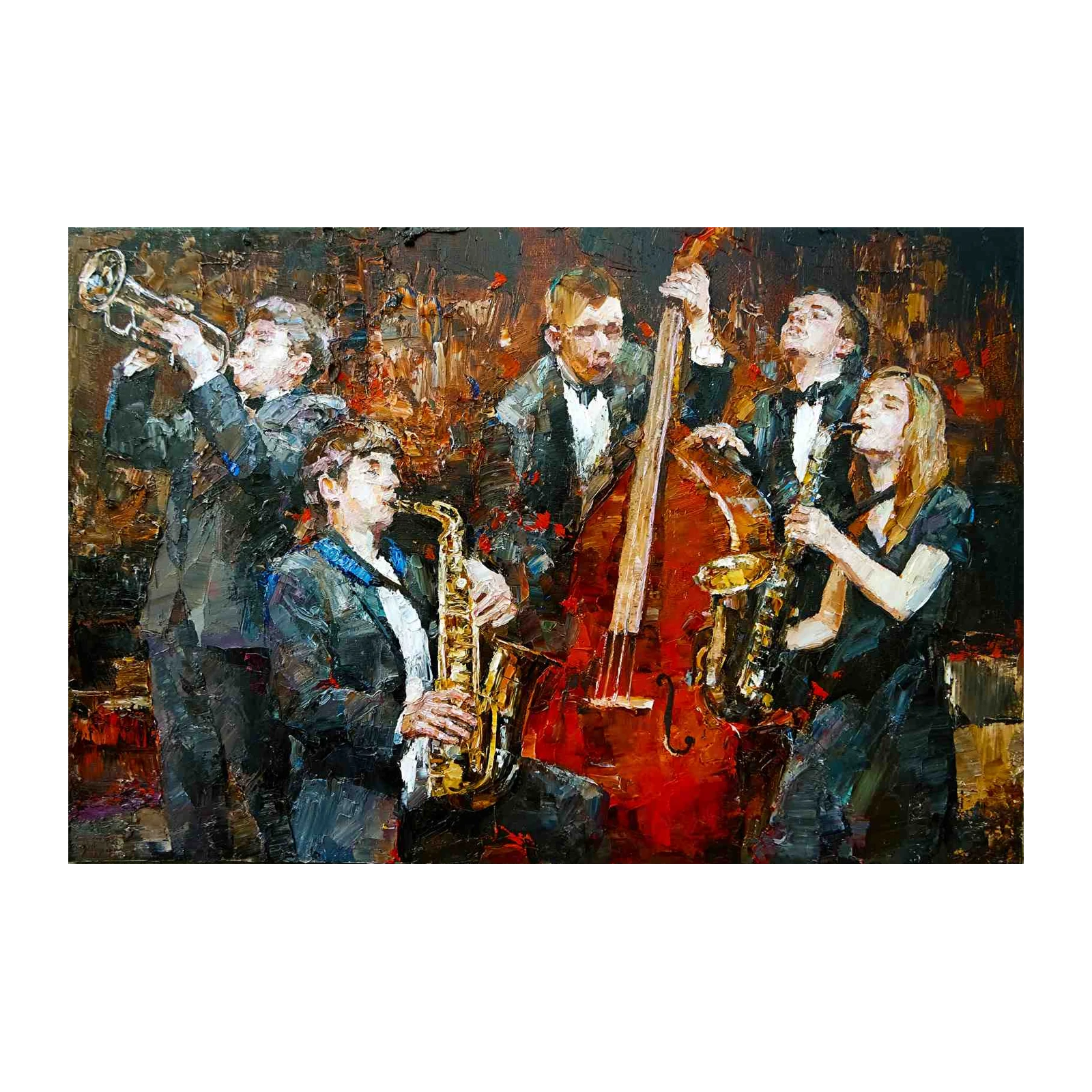 Vibrant Jazz Band Oil Painting Wall Art