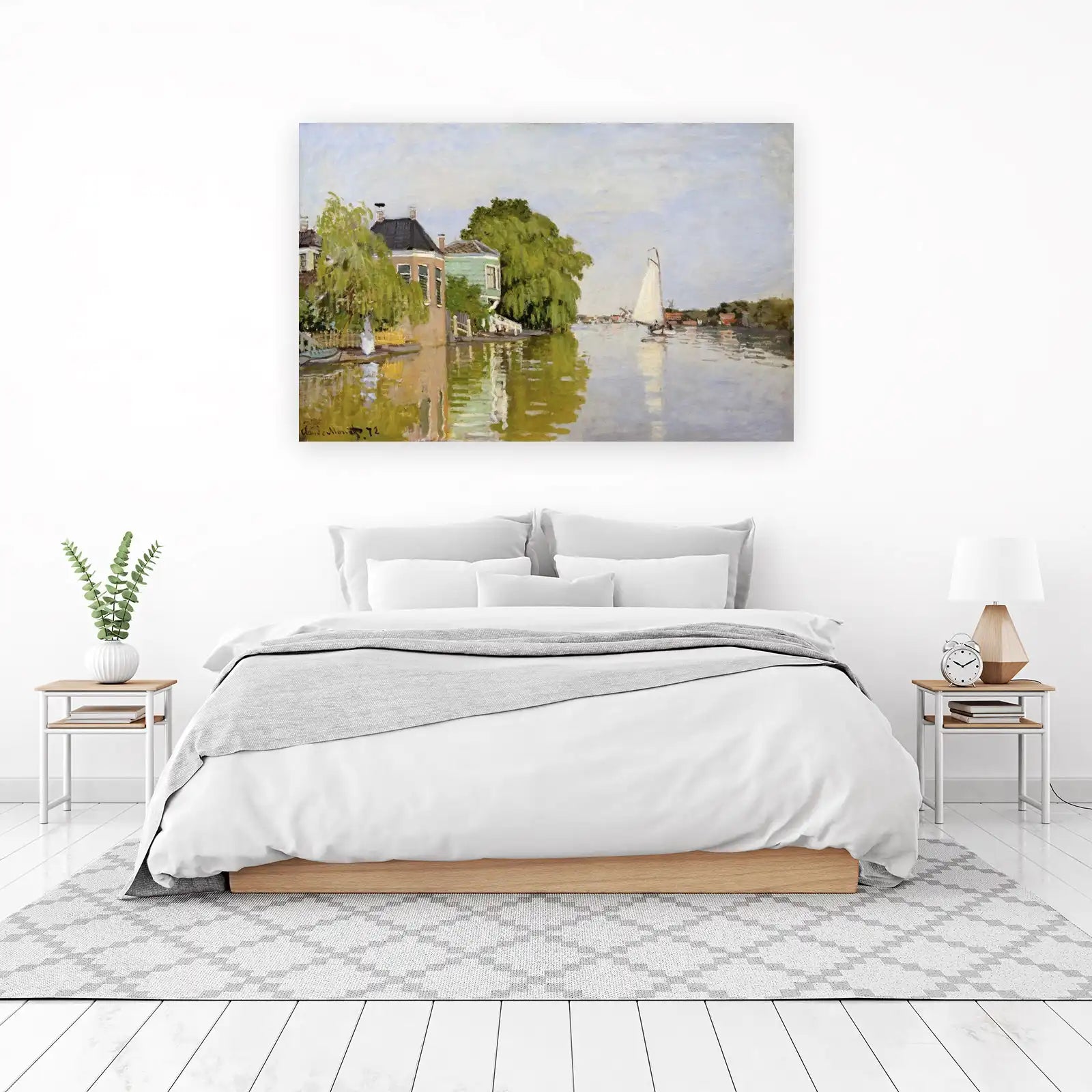 Serene Canal Sailboat Landscape Wall Art