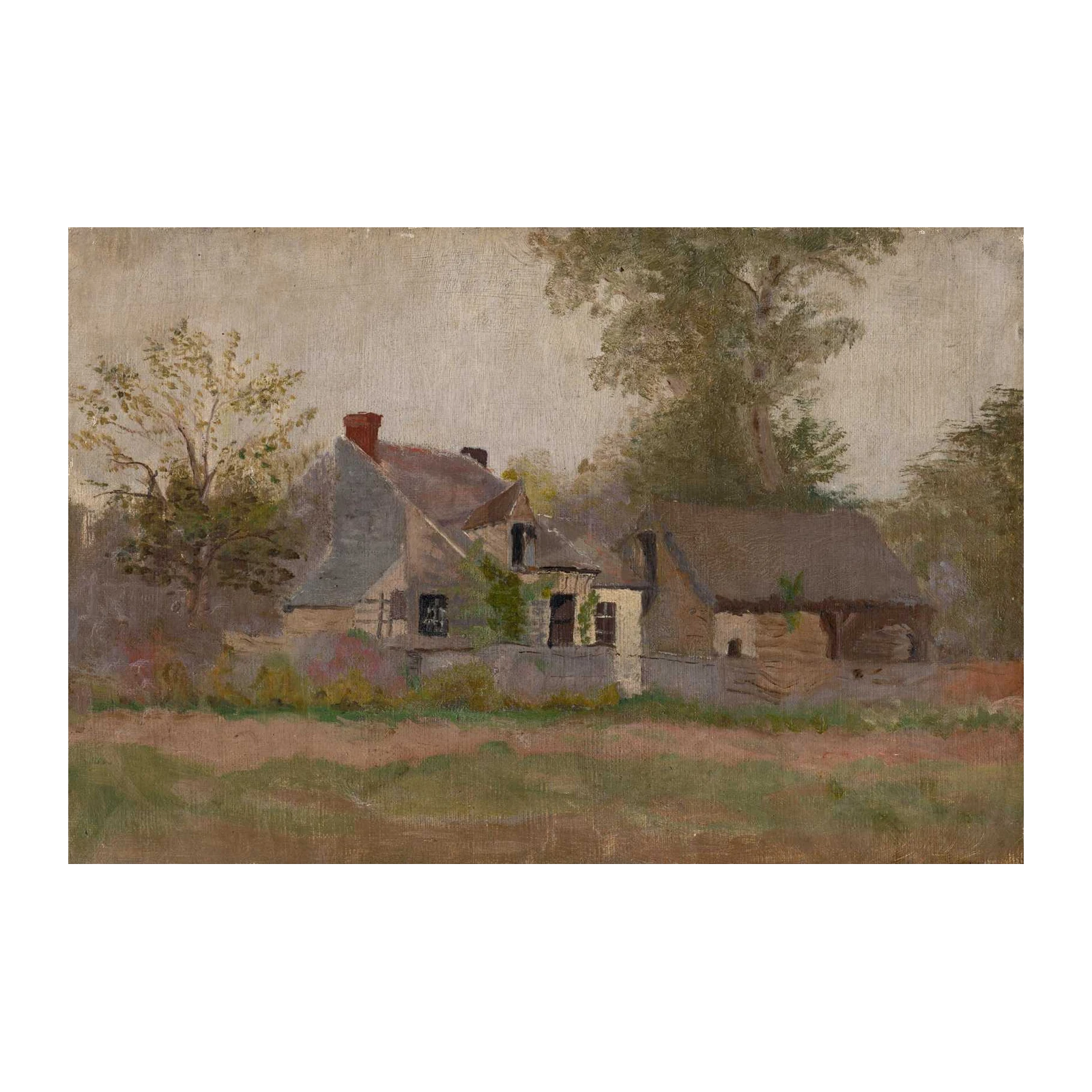 Rustic Farmhouse Landscape Oil Painting Wall Art