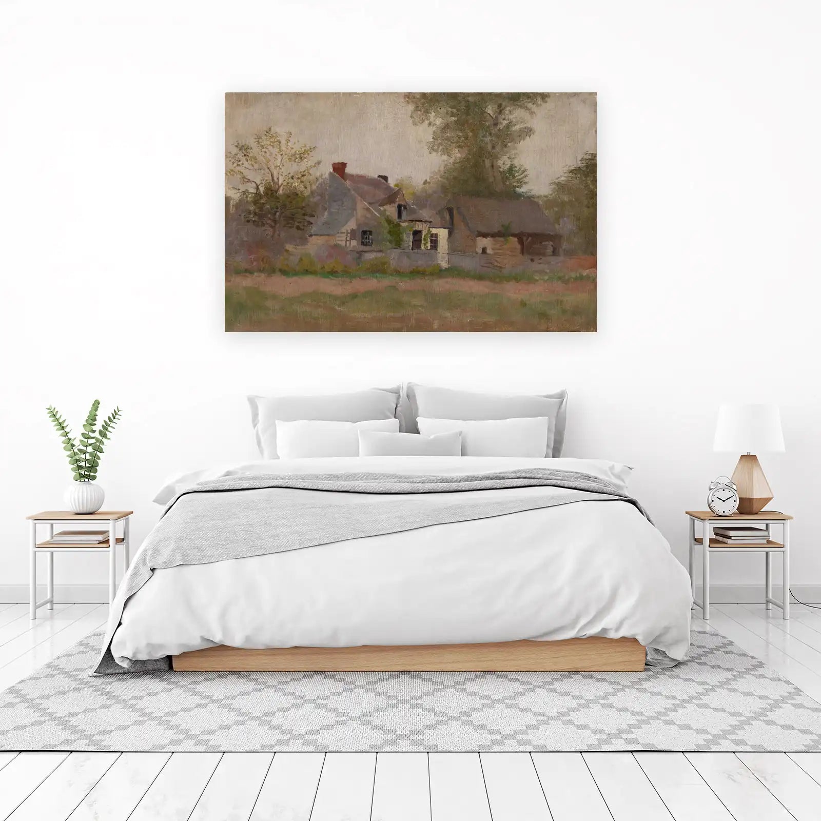 Rustic Farmhouse Landscape Oil Painting Wall Art
