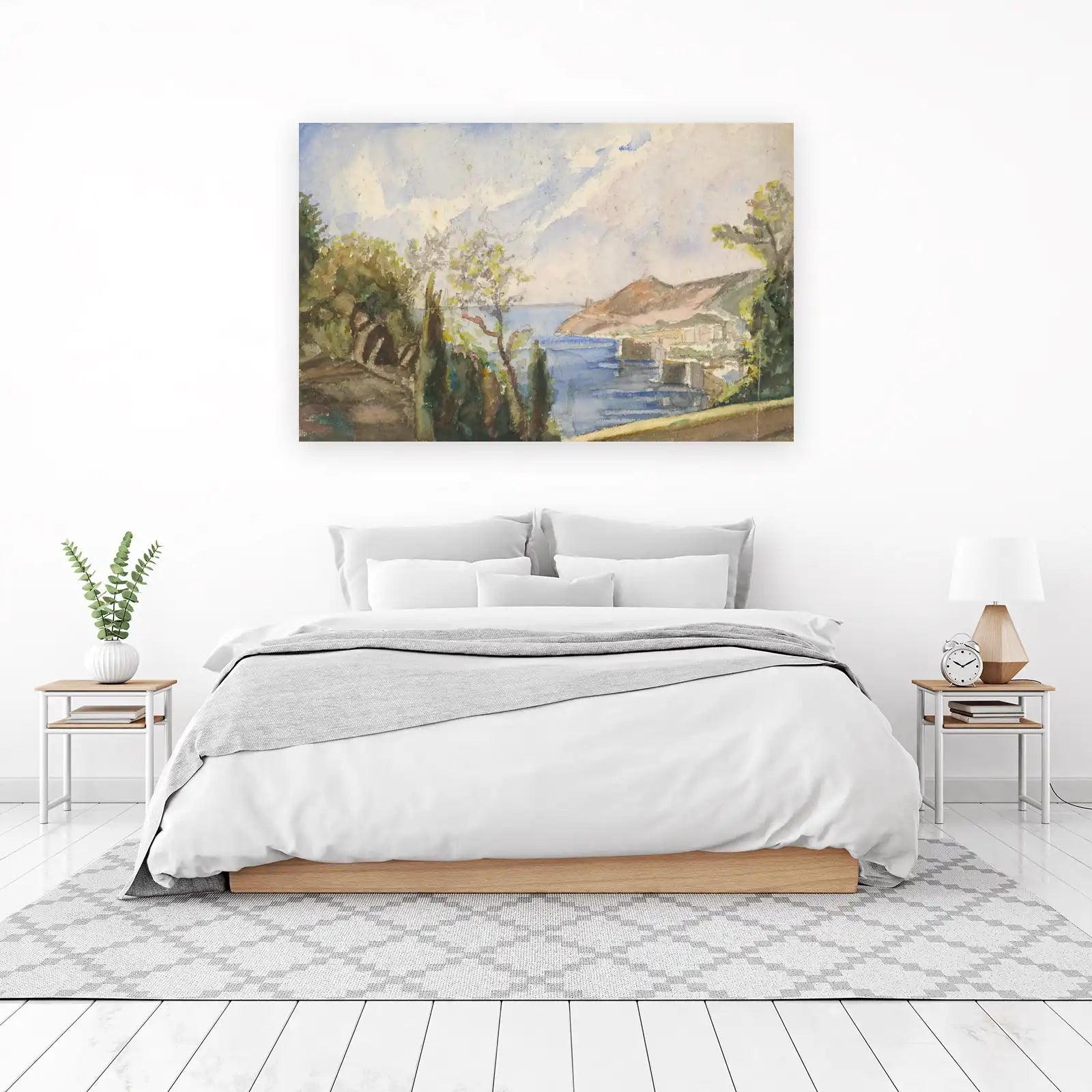 Coastal Village Watercolor Landscape Wall Art