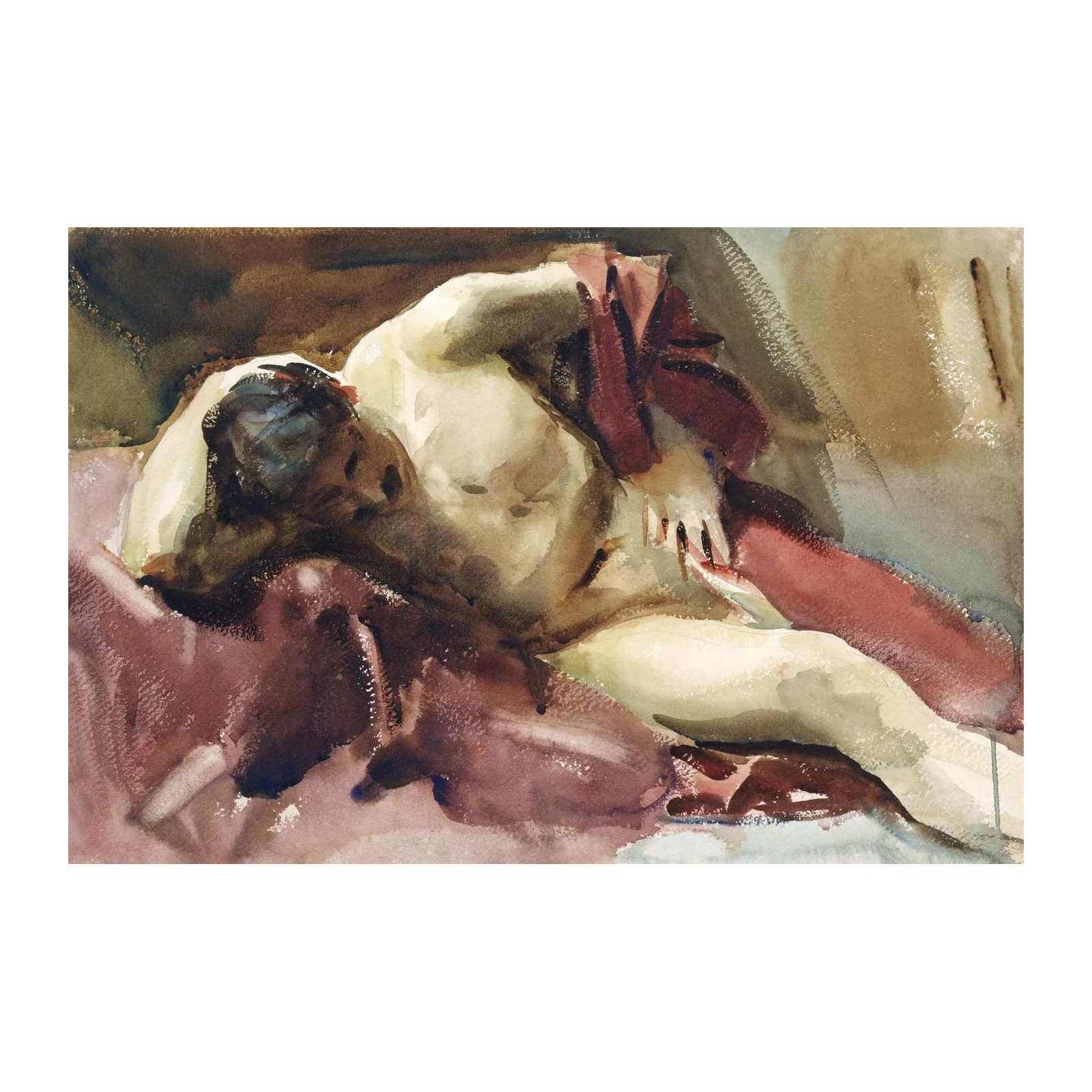 Masterful Nude Watercolor Study Wall Art
