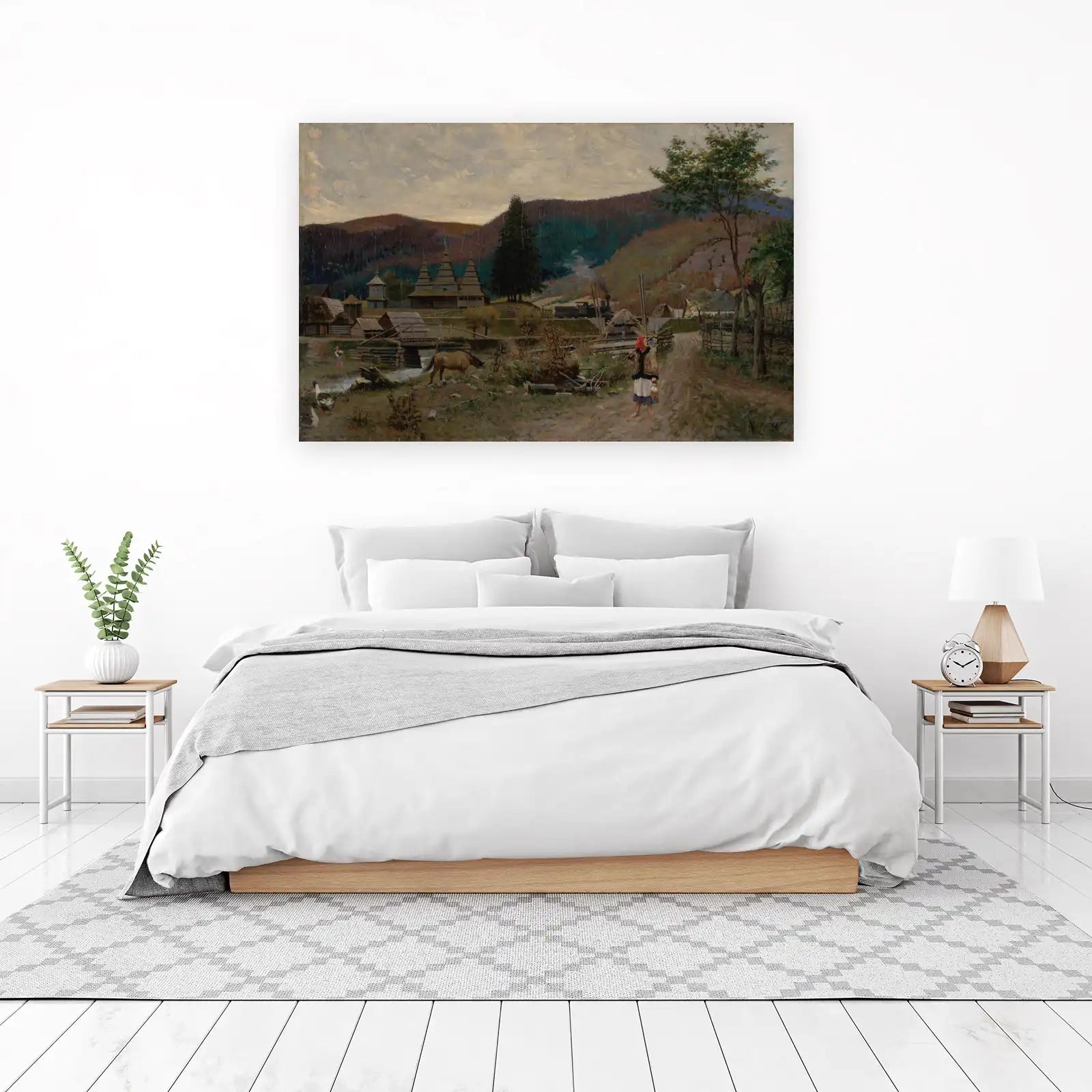 Village Life & Train Landscape Wall Art