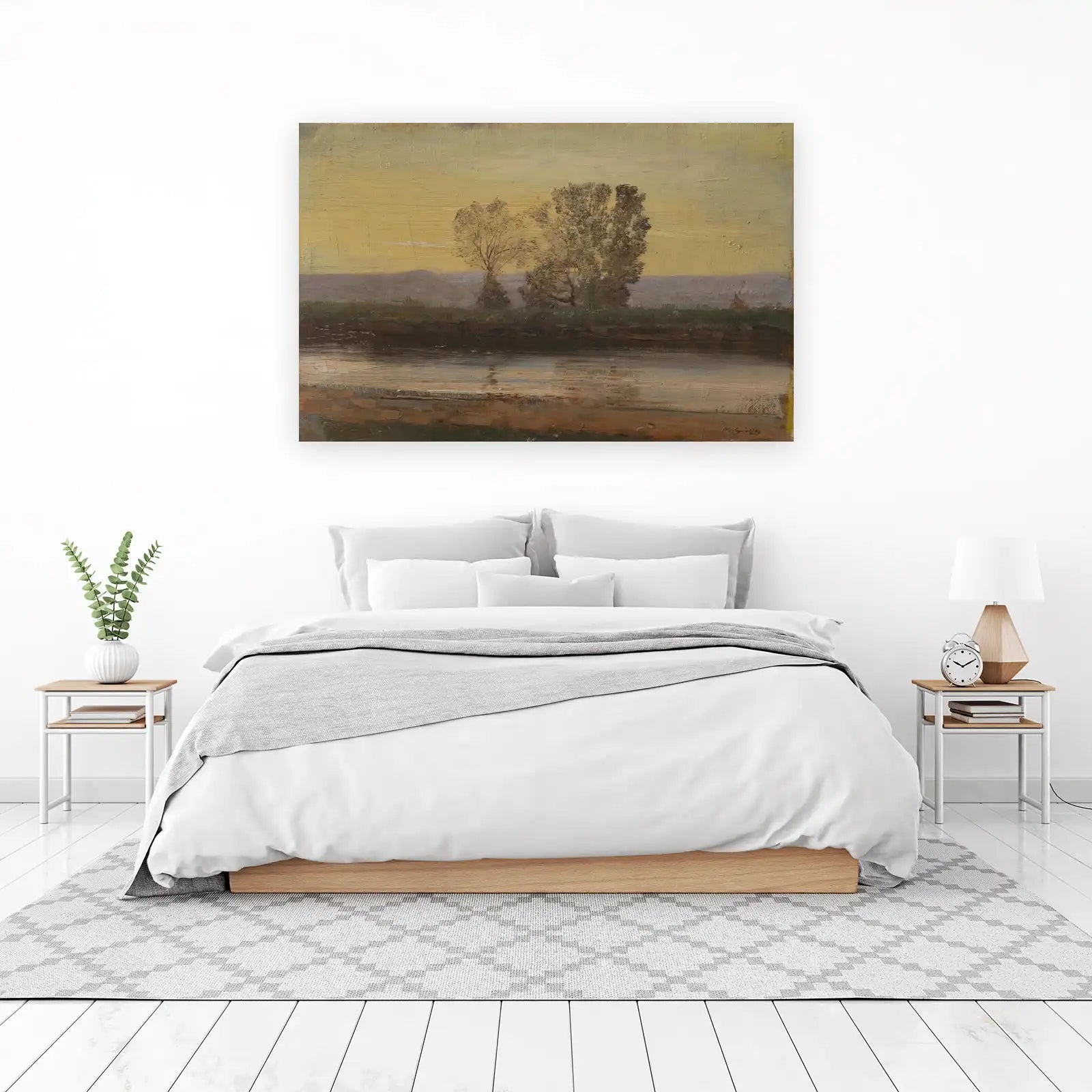 Serene Riverside Trees Oil Painting Wall Art