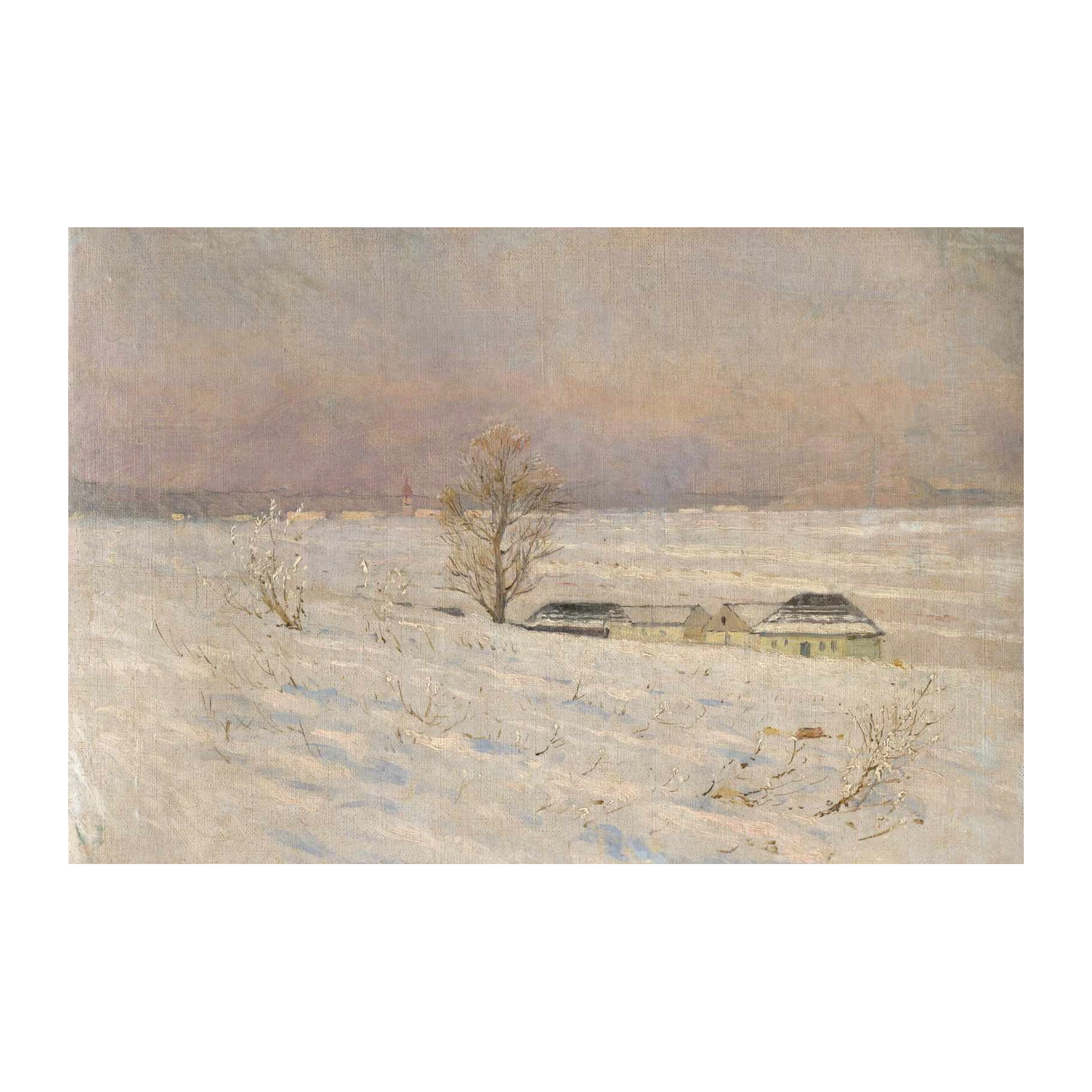 Serene Winter Landscape Snow Village Wall Art