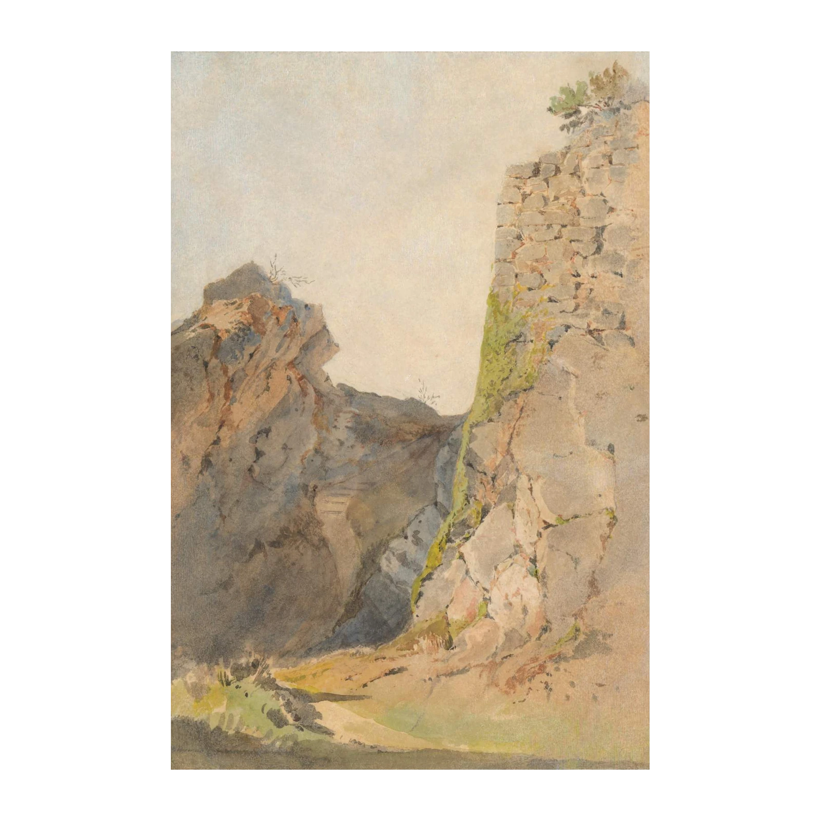 Ancient Ruins Landscape Watercolor Wall Art