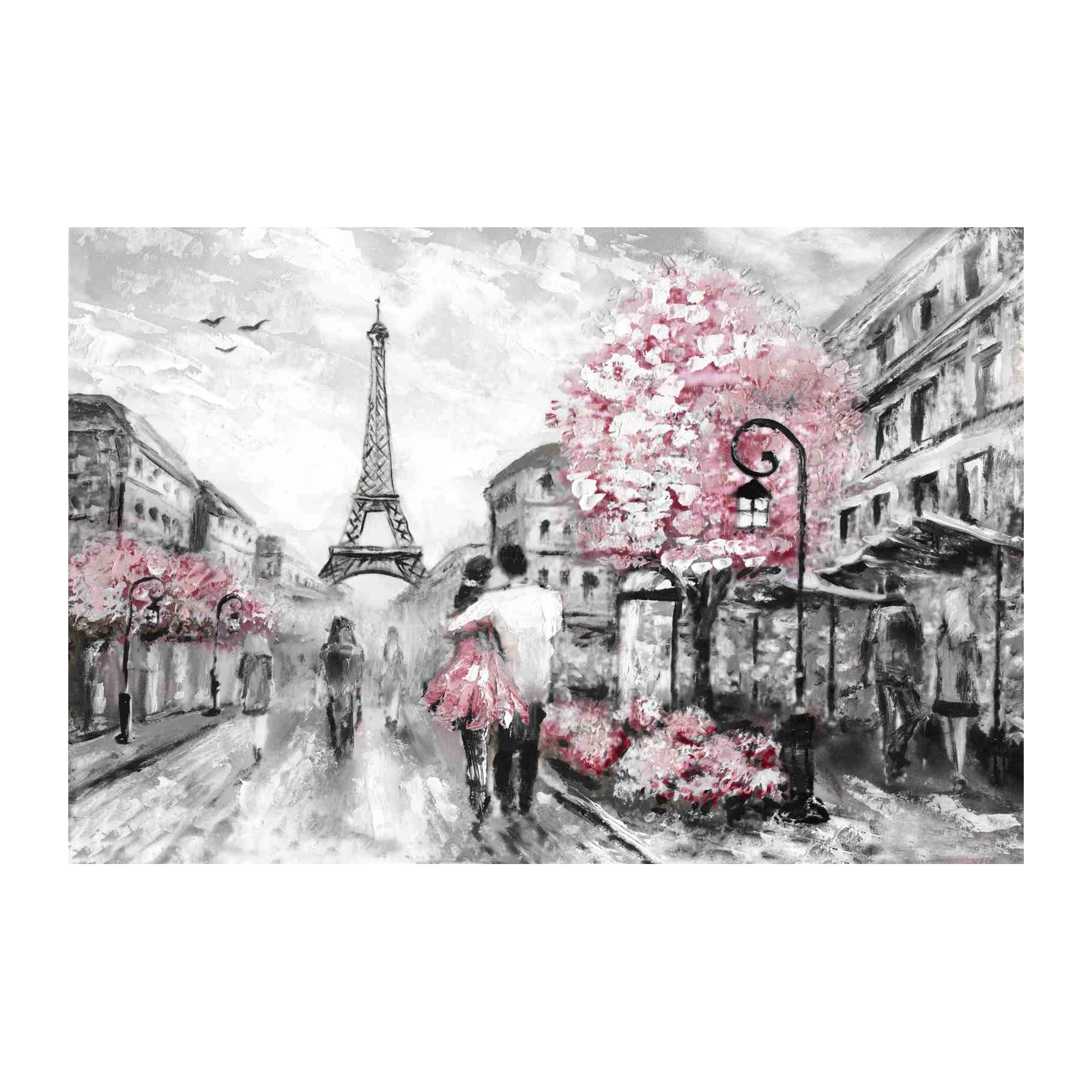 Romantic Paris Eiffel Tower Pink Blossom Wall Art