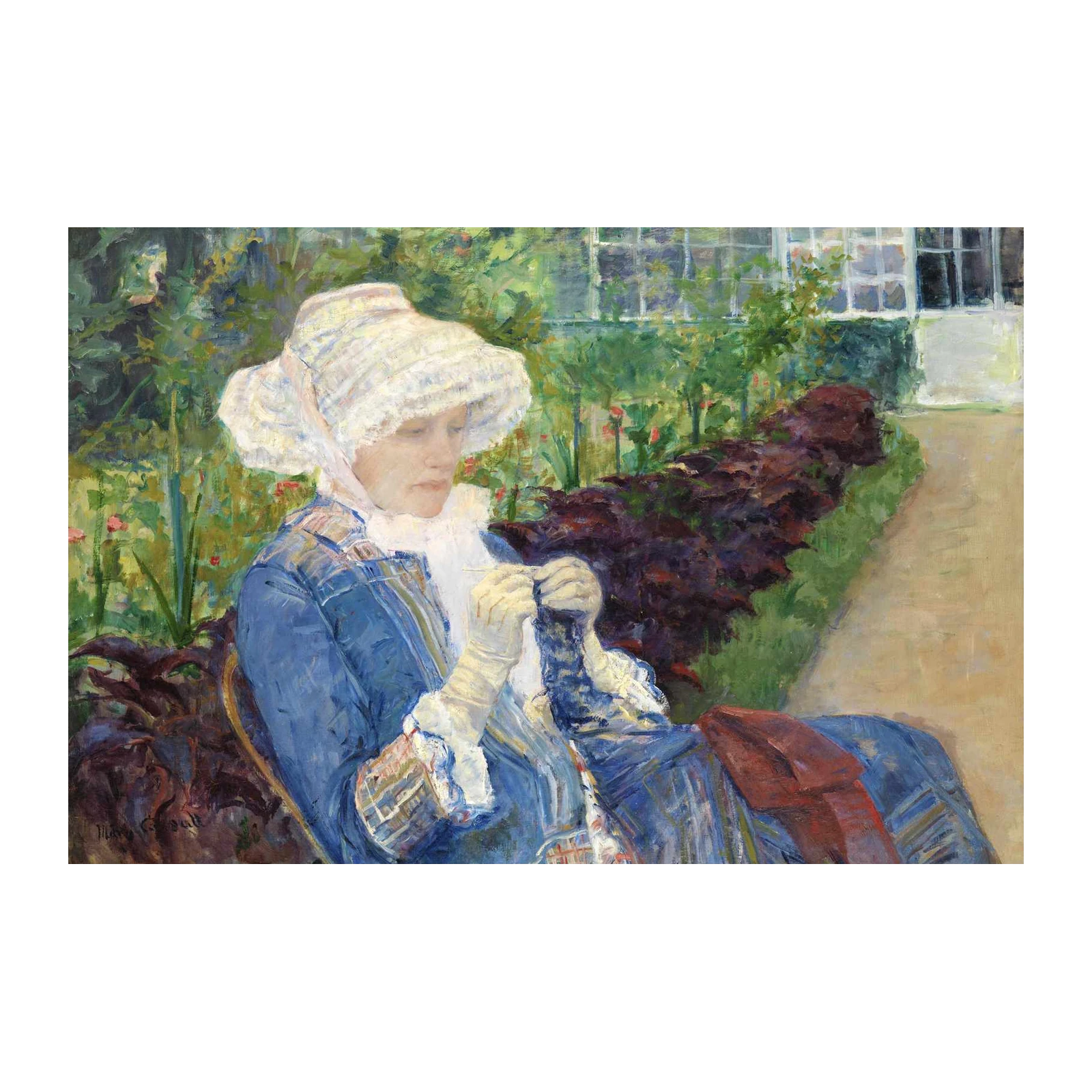 Victorian Lady Knitting Garden Art Wall Art