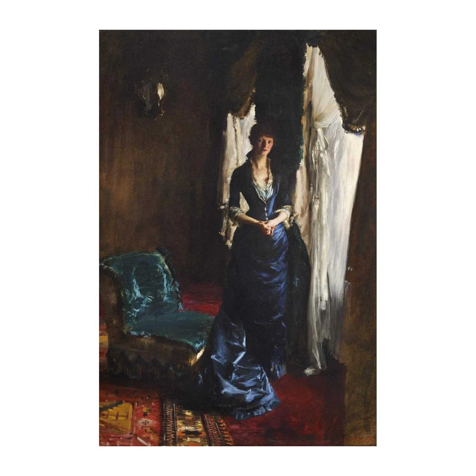 Elegant Woman in Blue Gown Wall Art