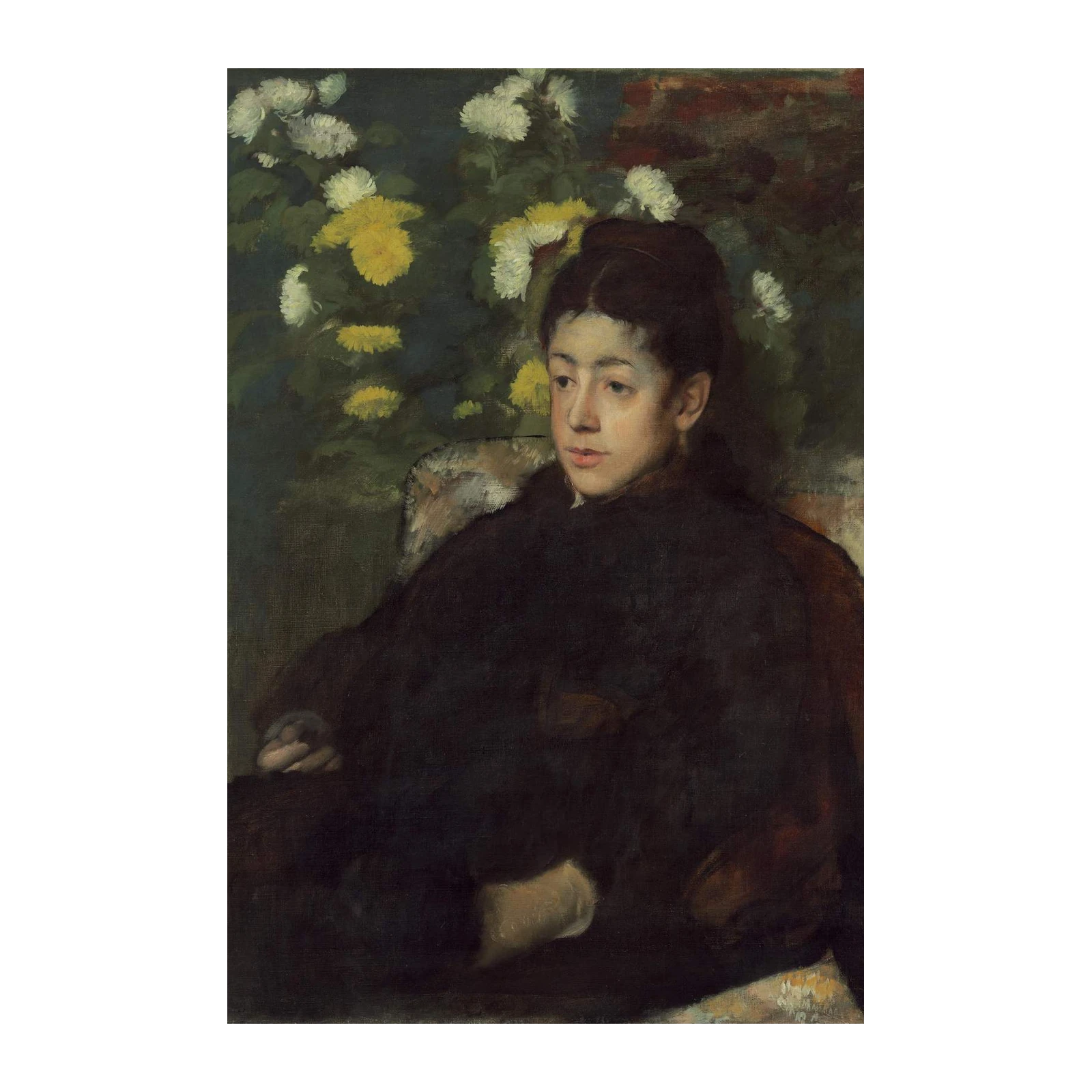 Elegant Woman with Chrysanthemums Wall Art