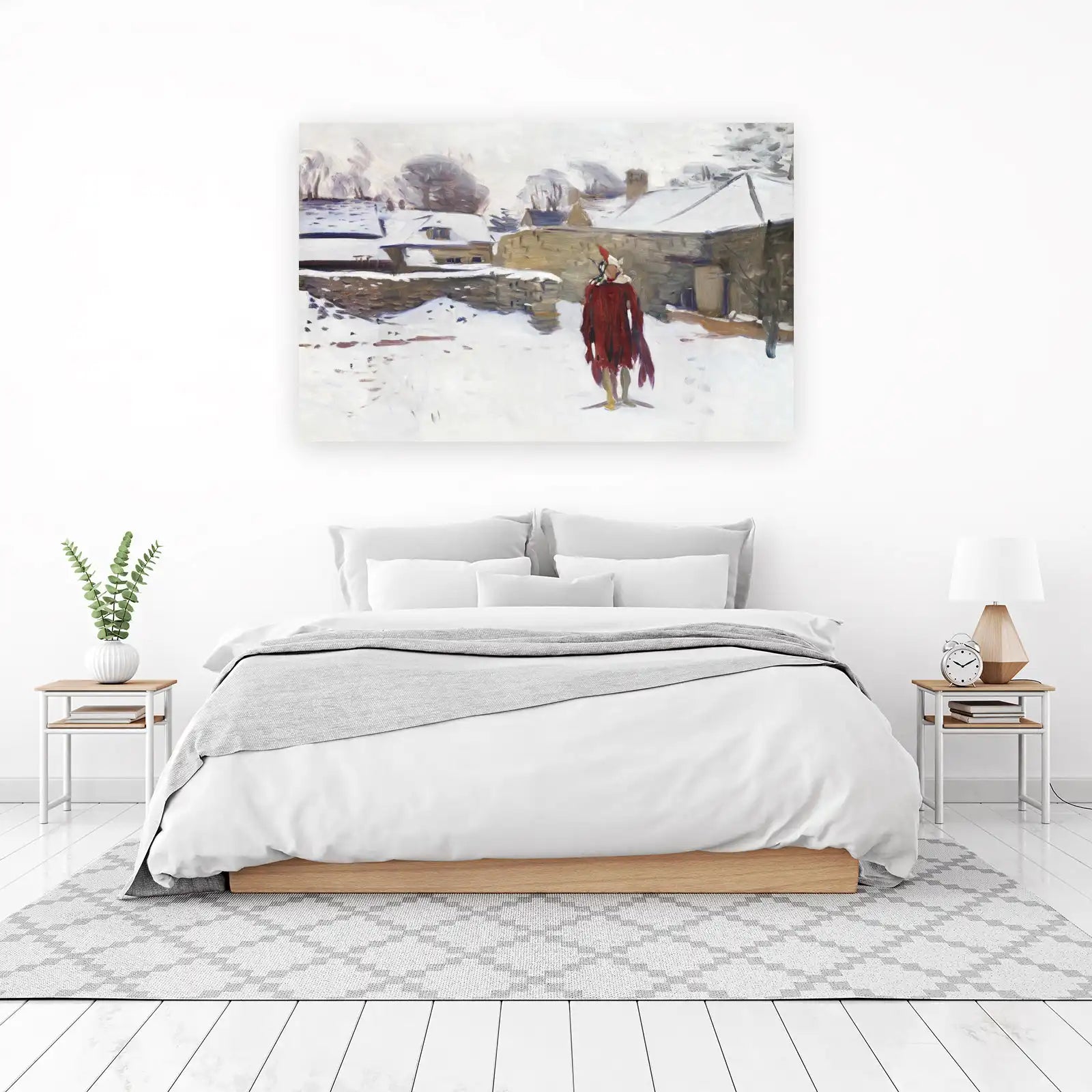 Winter Village Scene Red Coat Wall Art