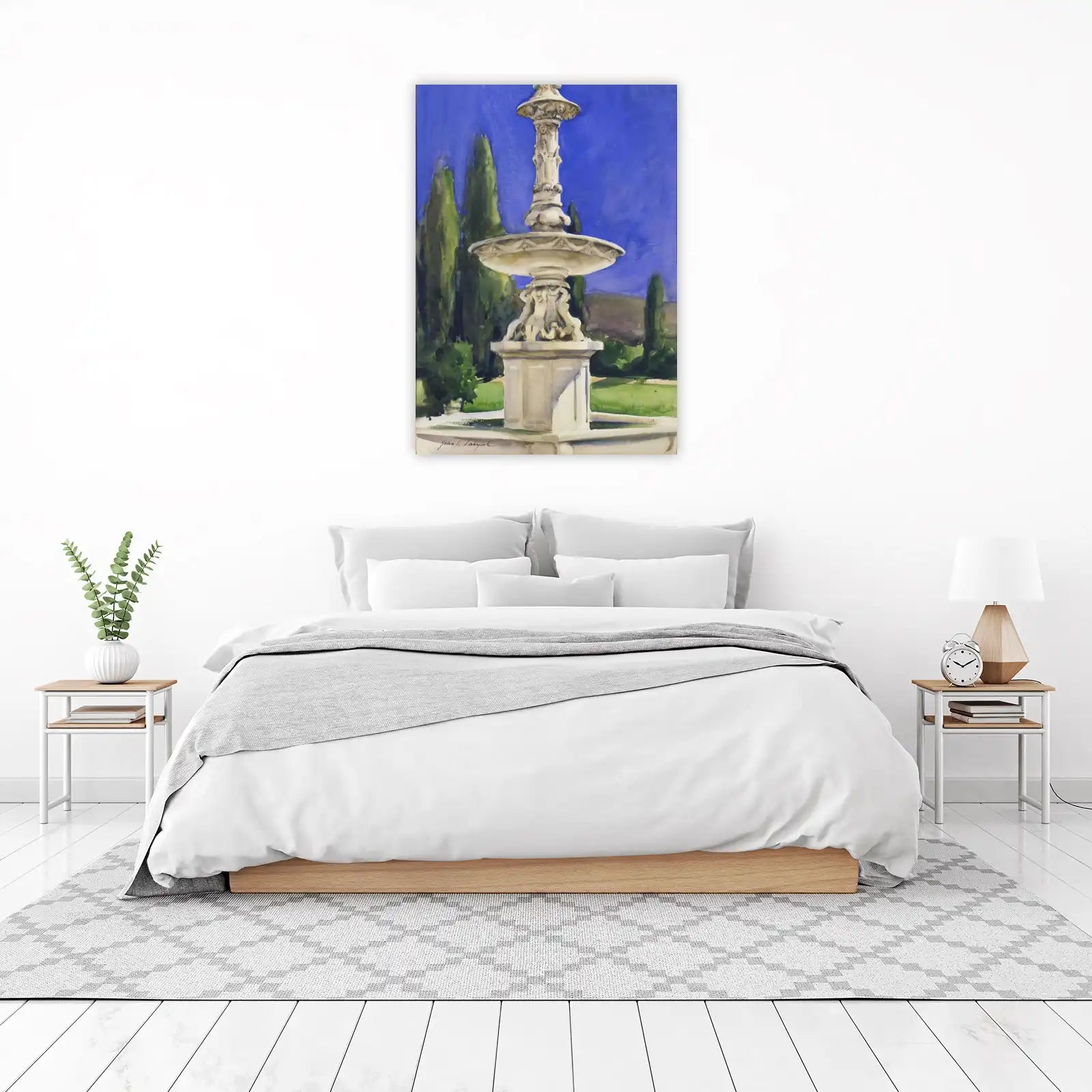 Elegant Garden Fountain Watercolor Wall Art