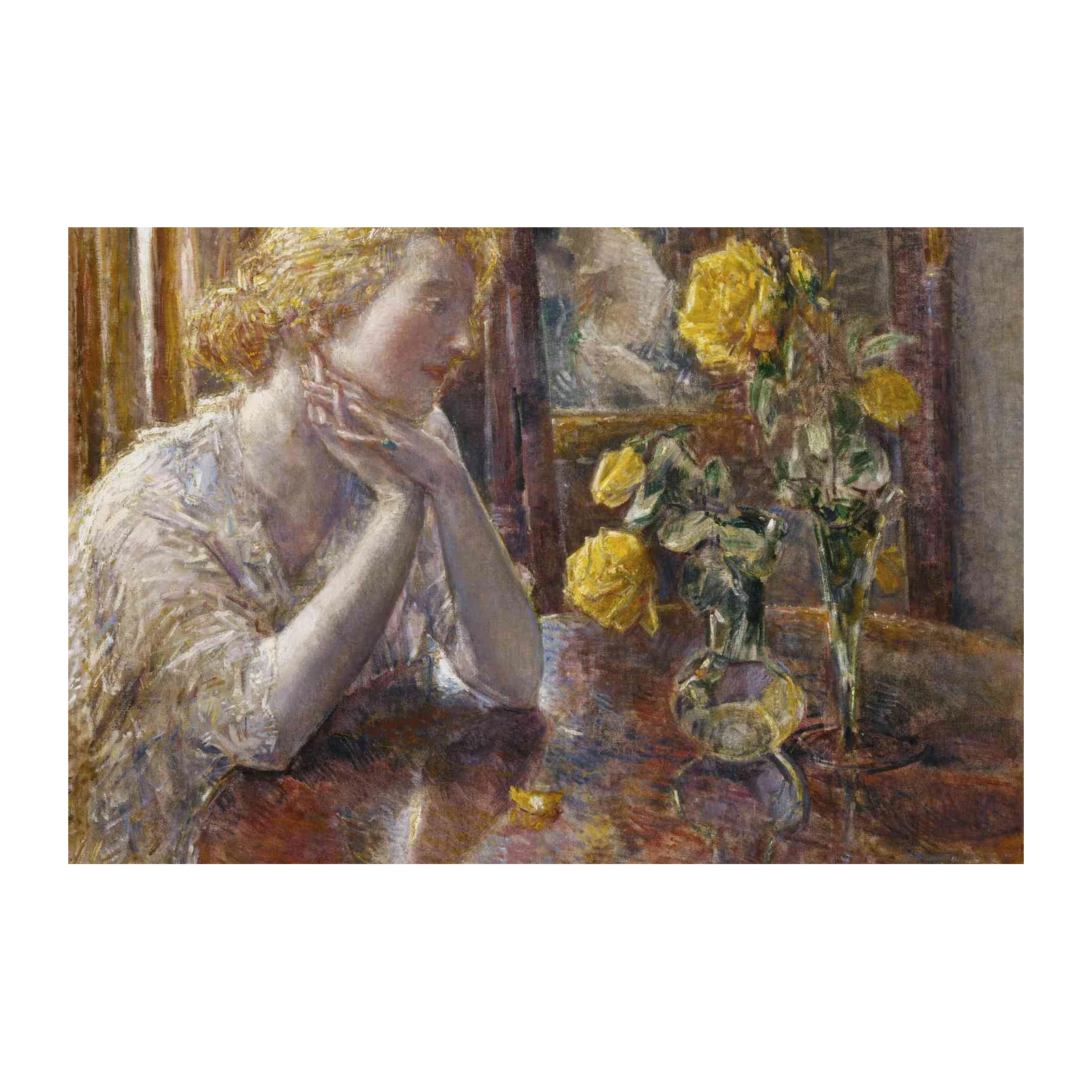 Serene Yellow Roses & Woman Wall Art Wall Art