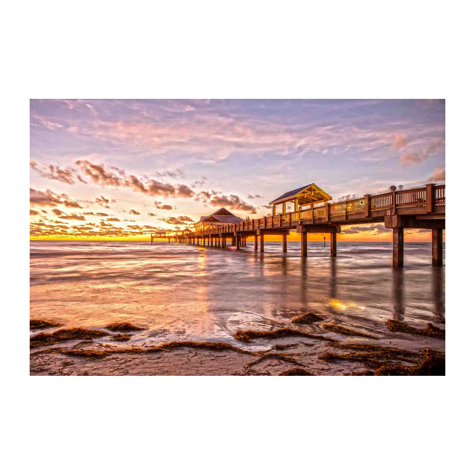 Serene Sunset Pier Beach Wall Art